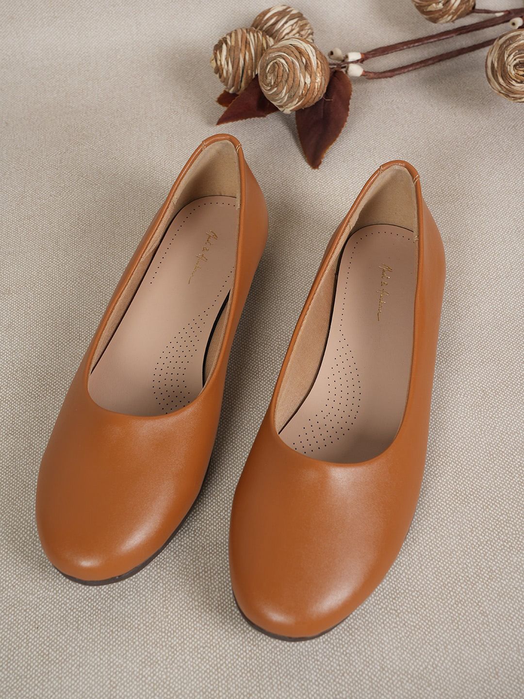 Mast & Harbour Tan Round Toe Suede Ballerinas