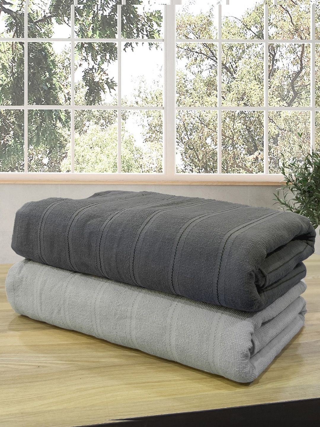 LABHAM Quickdry Striped Cotton 250GSM Super Soft 2PCs Adult Regular Bath Towel-28x55In