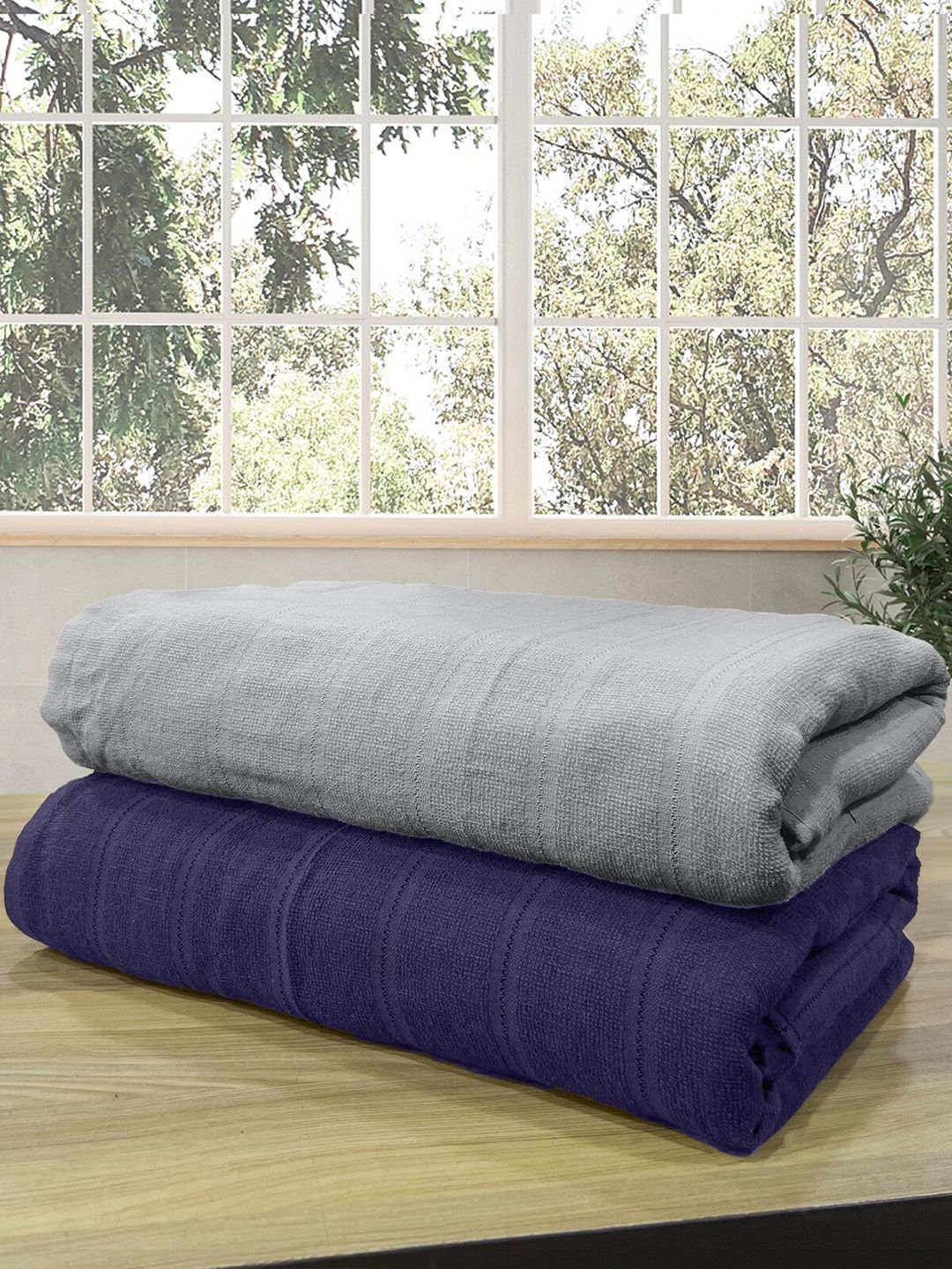 LABHAM Quickdry Striped Cotton 250GSM Odor Resistant 2PCs Adult Regular Bath Towel-28x55In