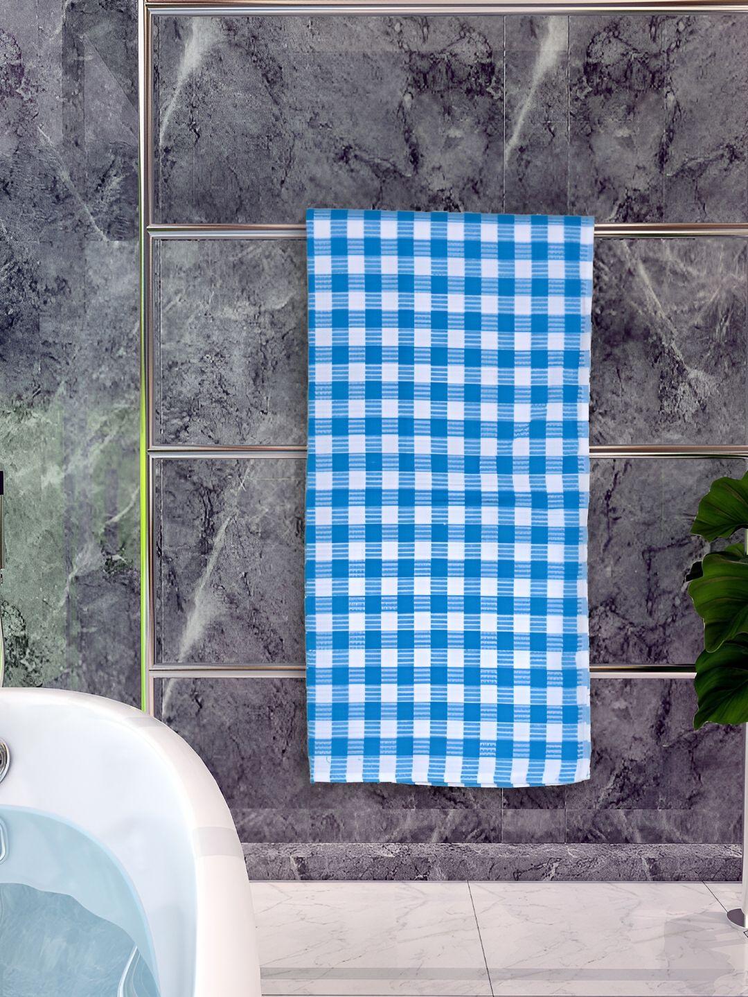 Athom Living Blue & White Cotton Printed 150 GSM Bath Towel