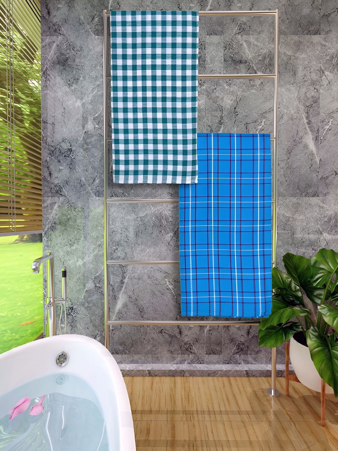Athom Living Blue & White 2 Pieces Water Absorbent Cotton Printed 150 GSM Bath Towels