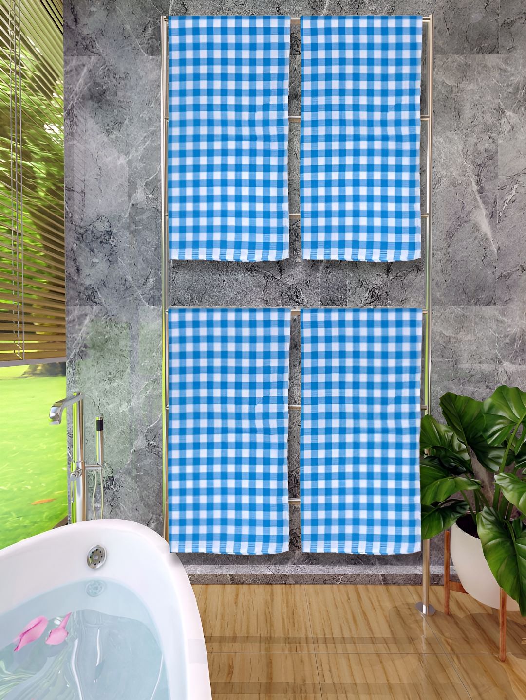 Athom Living Blue 4 Pieces Printed Cotton 150 GSM Bath Towel