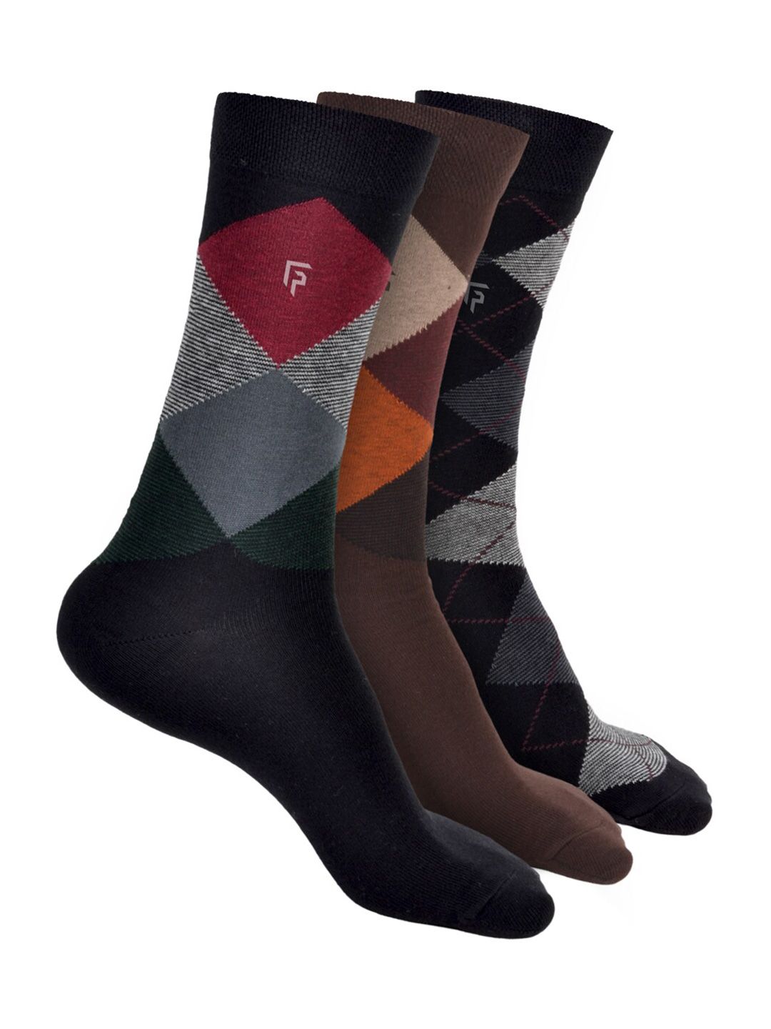 FOOTPRINTS FOOTPRINT Men 3 Pairs Argyle Anti Odour Organic Cotton Calf-Length Bamboo Formal Socks