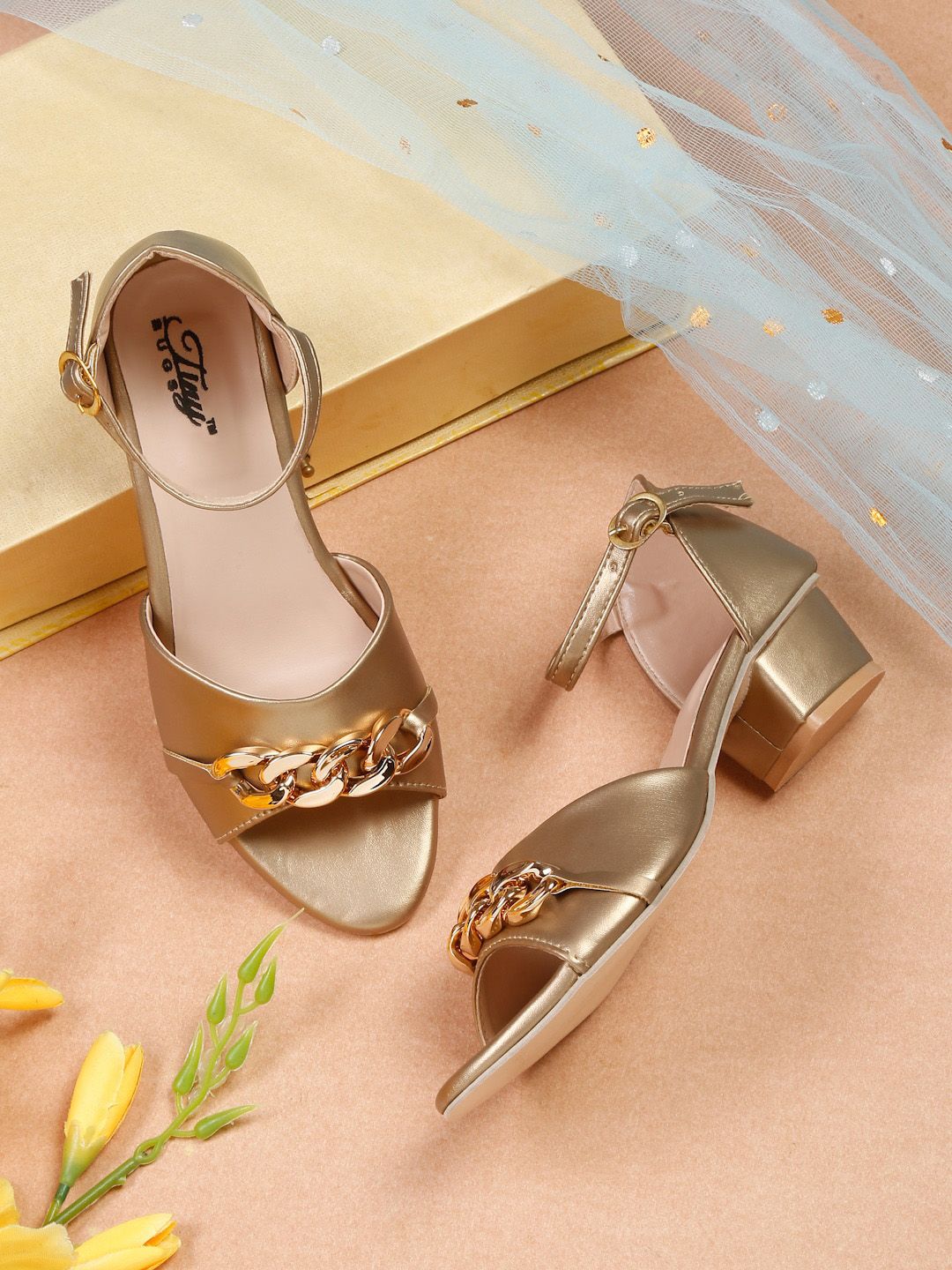 Tiny Bugs Tiny Bugs Girls Embellished Open Toe Backstrap Block Heels