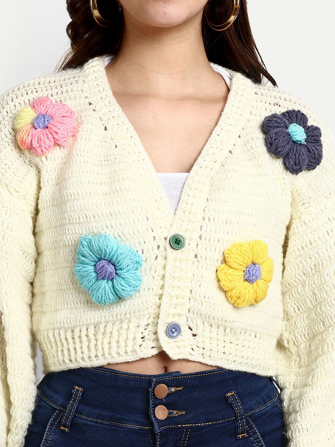 Buy WINDROP SOLUTIONS Open Knit Self Design V-Neck Ribbed Acrylic