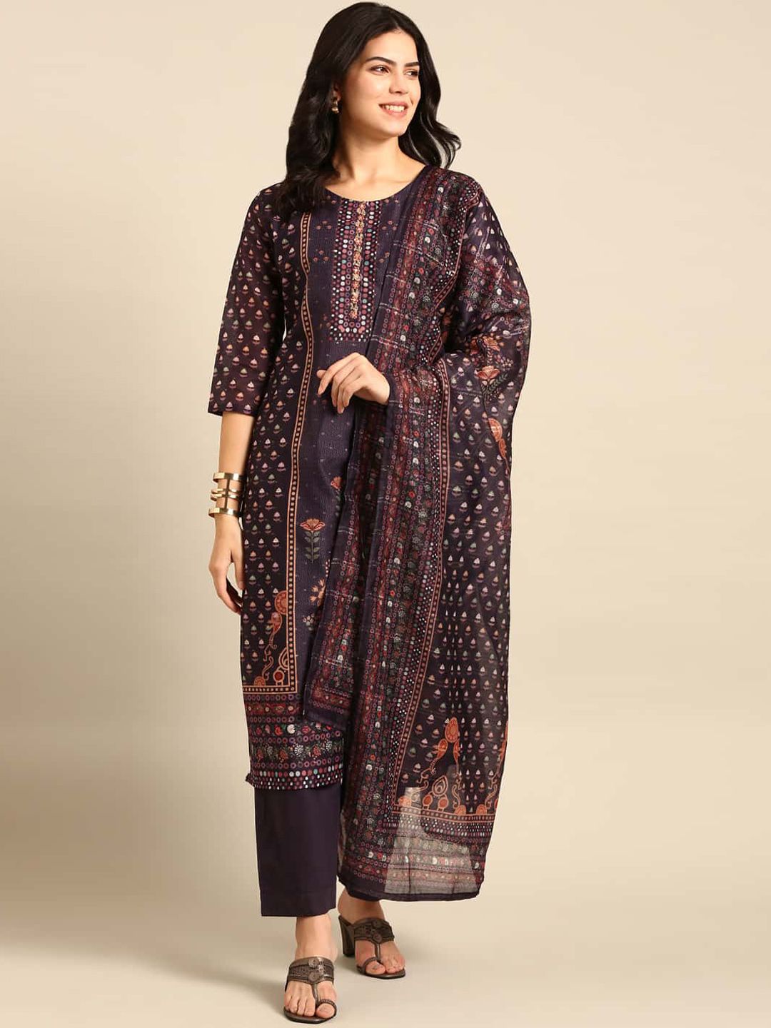 Stylefables Women Ethnic Motifs Embroidered Regular Beads and Stones Kurta with Trousers & With Dupatta Price in India