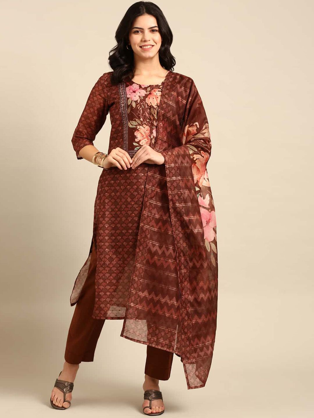 Stylefables Floral Embroidered Regular Kurta with Trousers & Dupatta Price in India