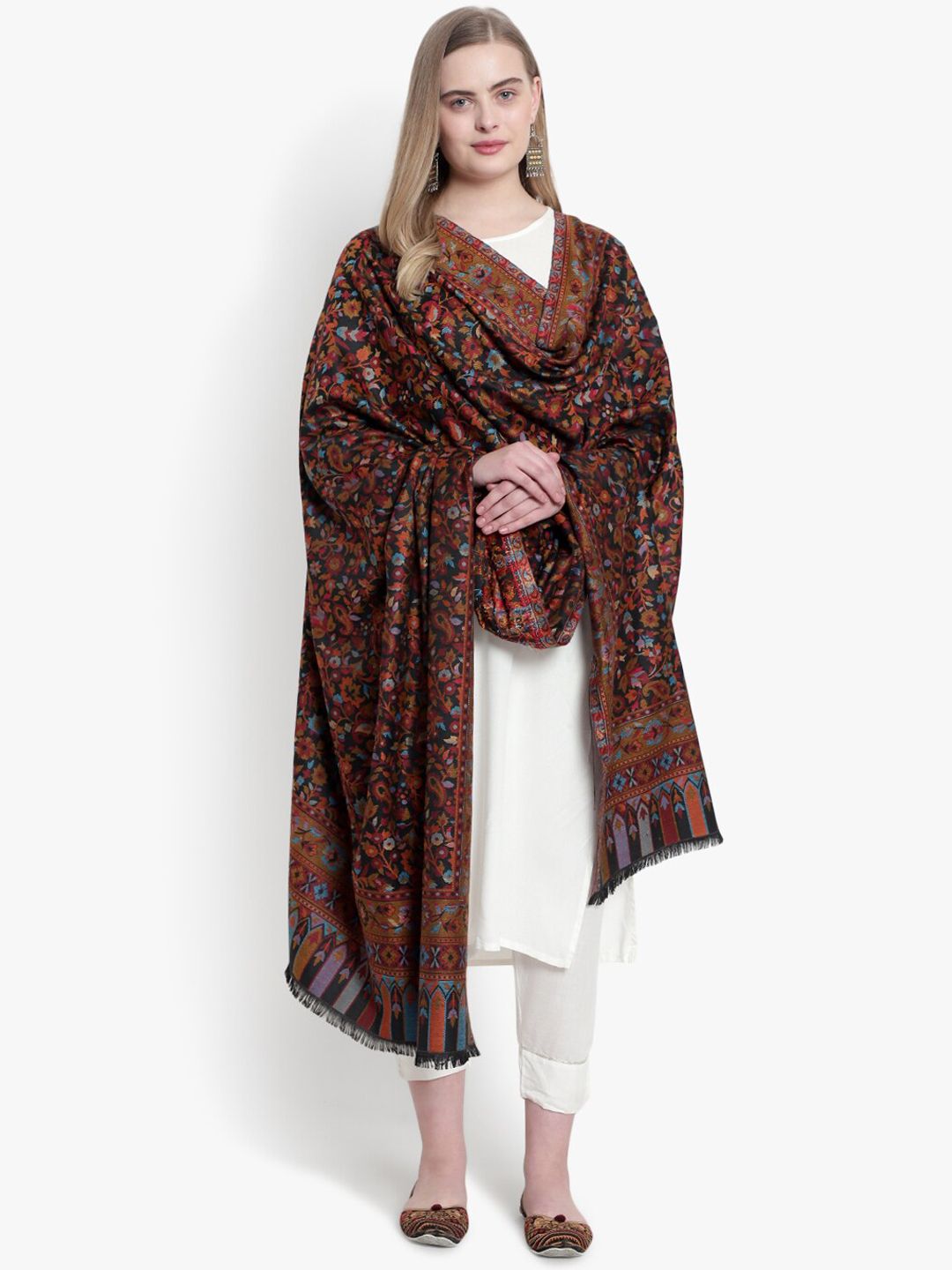 Mizash Women Floral Printed Woollen Shawl