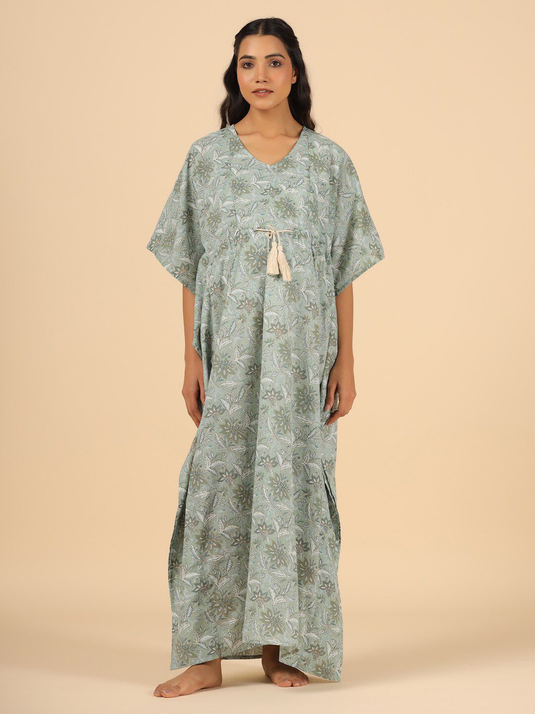Ikk Kudi by Seerat Printed Pure Cotton Maternity Kaftan Maxi Nightdress