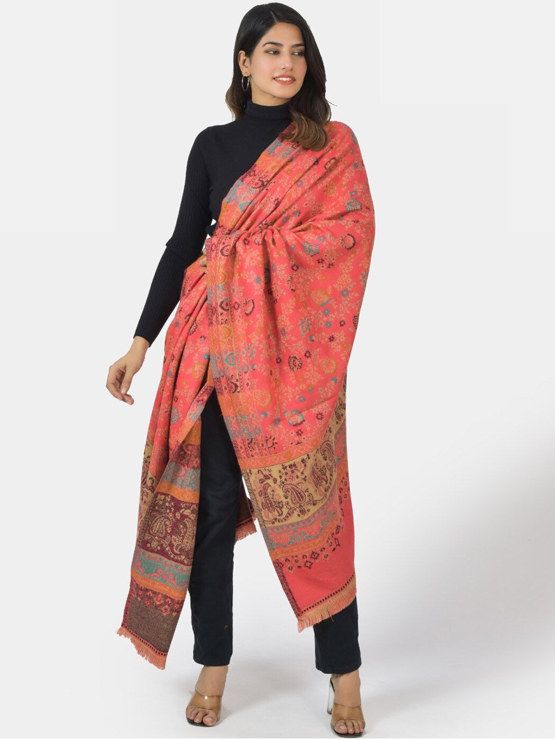 BAISA Floral Woven Designed Acrylic Shawl