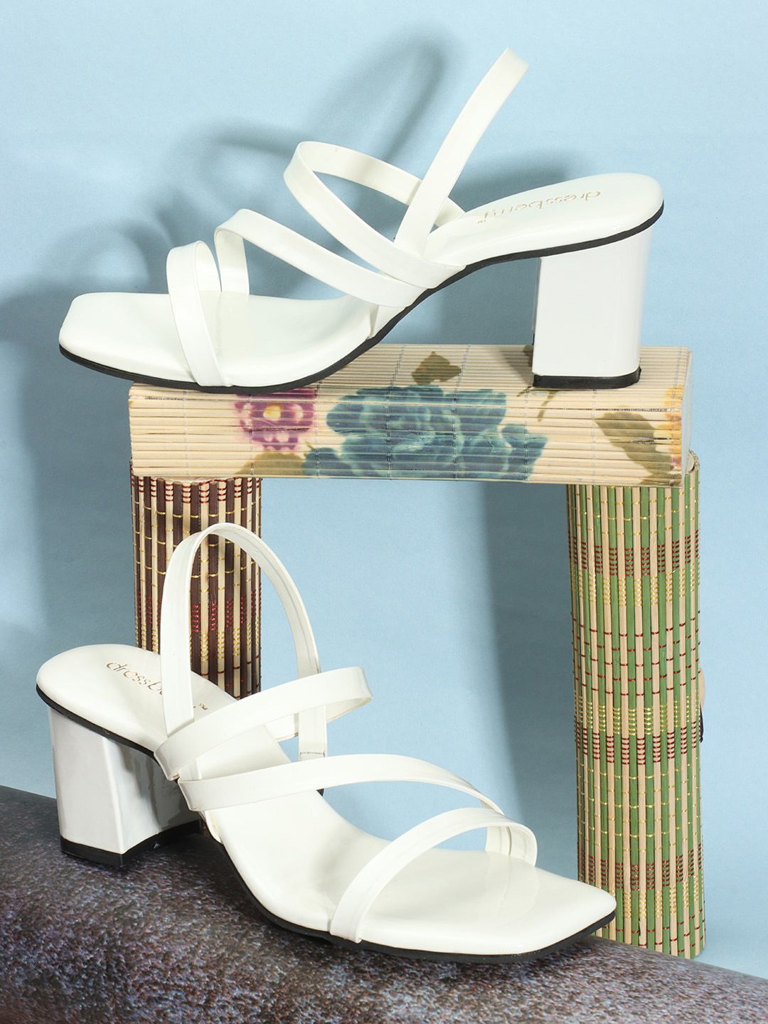 DressBerry White Open Toe Block Heels