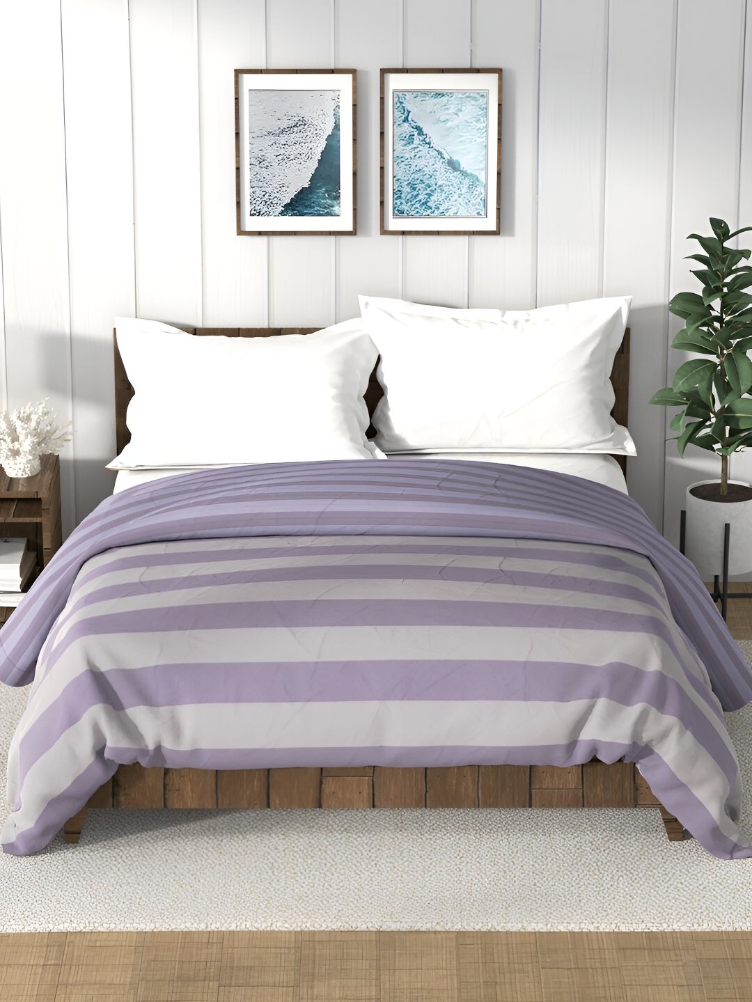 Nautica Bristol Purple & Grey Striped AC Room 150 GSM Double Bed Comforter
