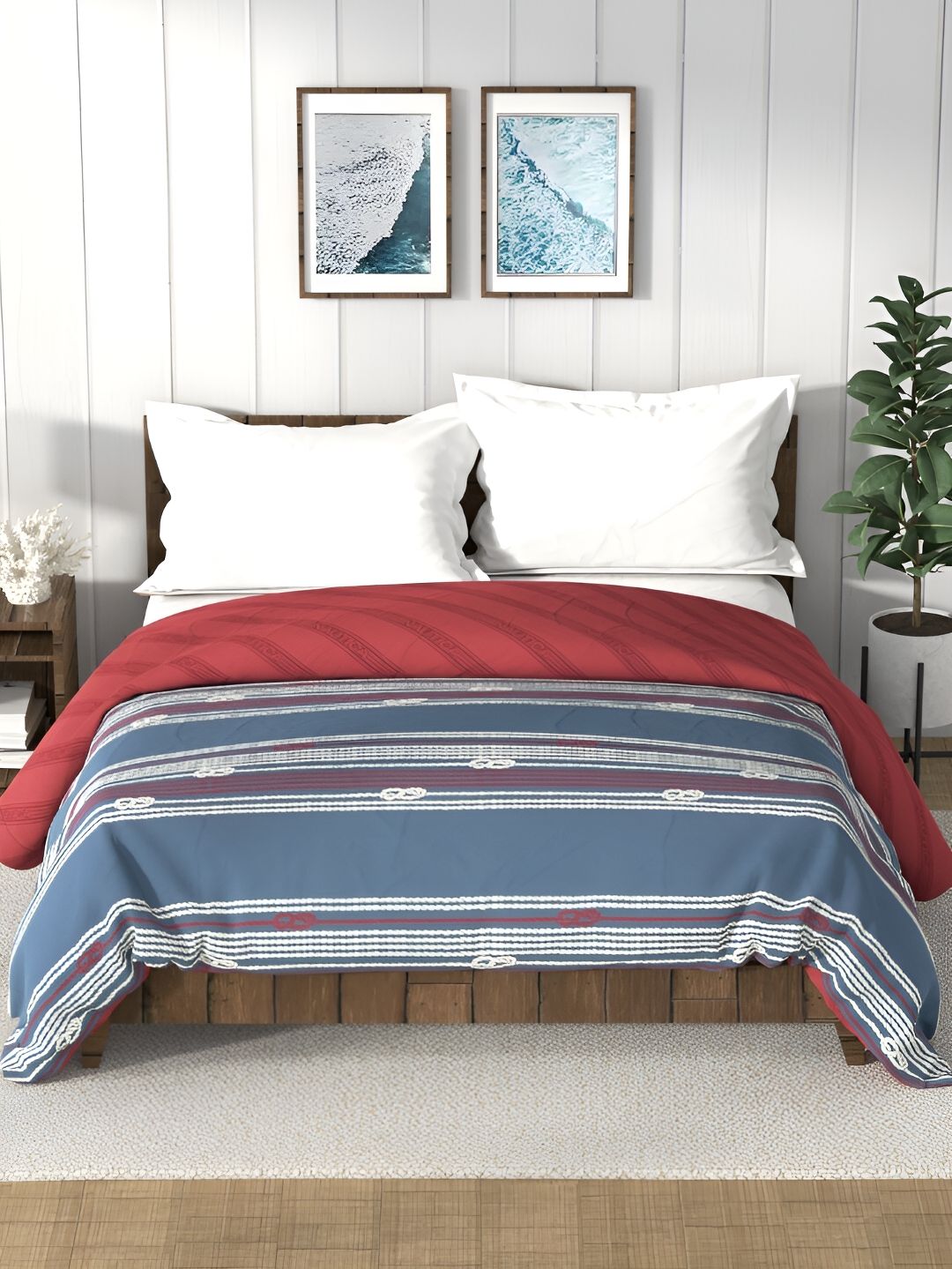 Nautica Bristol Blue & Red Striped AC Room 150 GSM Double Bed Comforter