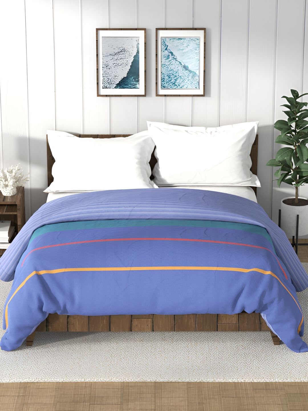 Nautica Bristol Blue & Red Striped AC Room 150 GSM Double Bed Comforter