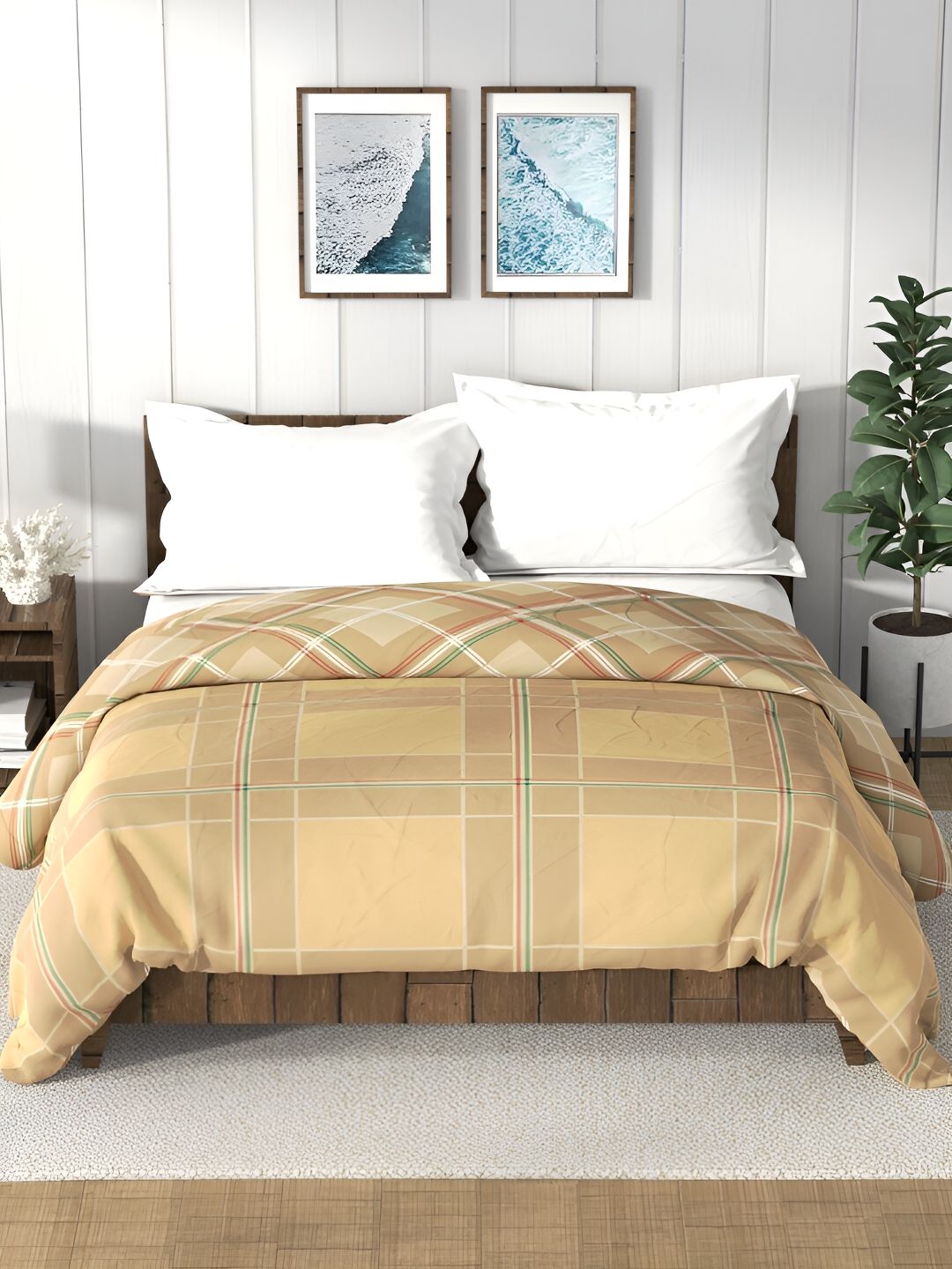 Nautica Bristol Brown & Green Checked AC Room 150 GSM Double Bed Comforter