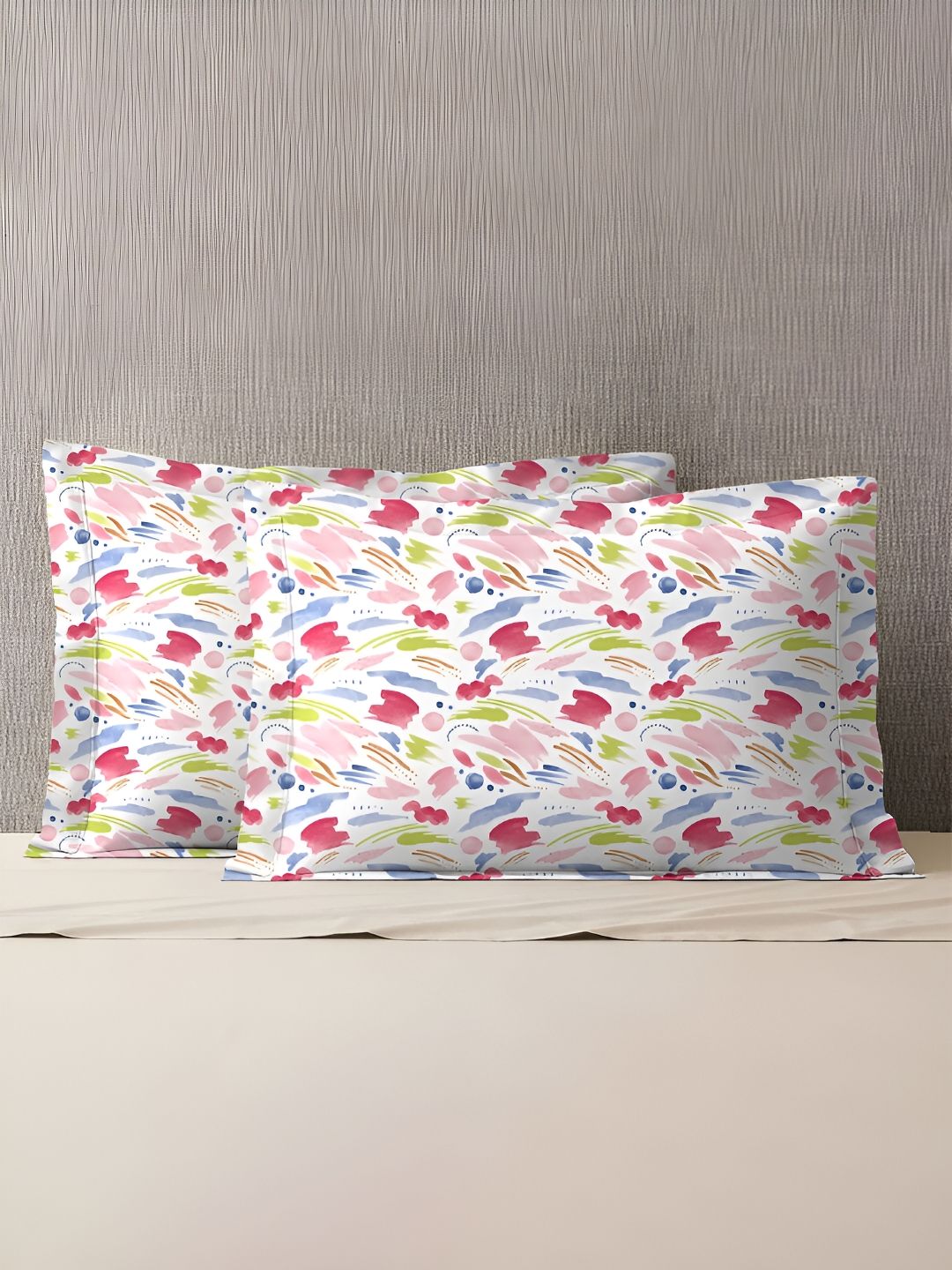 MYTRIDENT MYTRIDENT Multicoloured 2 Pieces Abstract Pure Cotton Rectangle Pillow Covers