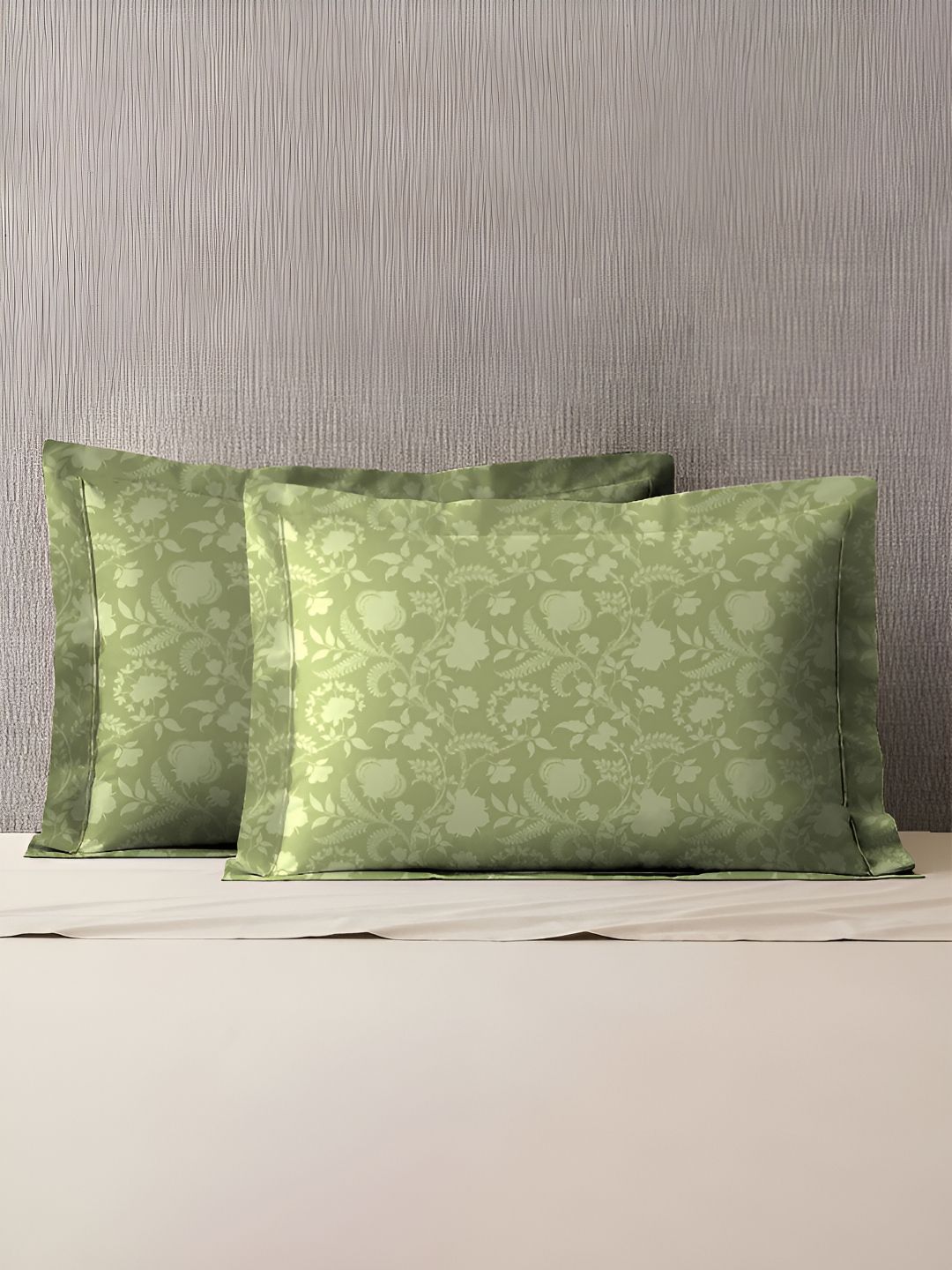 MYTRIDENT MYTRIDENT Green 2 Pieces Floral Pure Cotton Rectangle Pillow Covers