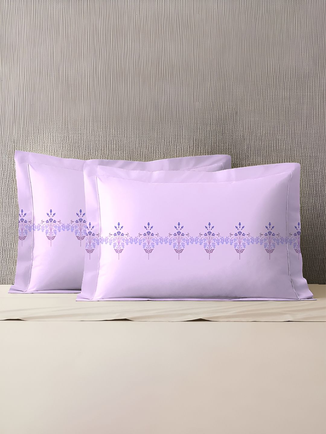 MYTRIDENT MYTRIDENT Purple 2 Pieces Floral Pure Cotton Rectangle Pillow Covers