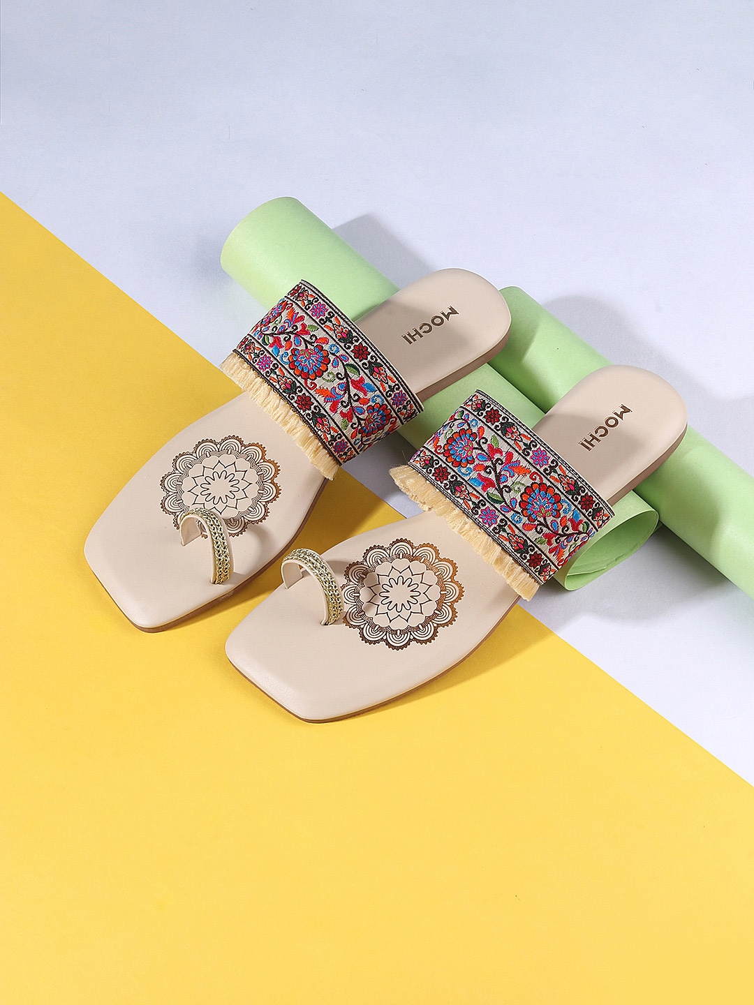 Mochi Women Embroidered One Toe Flats Price in India