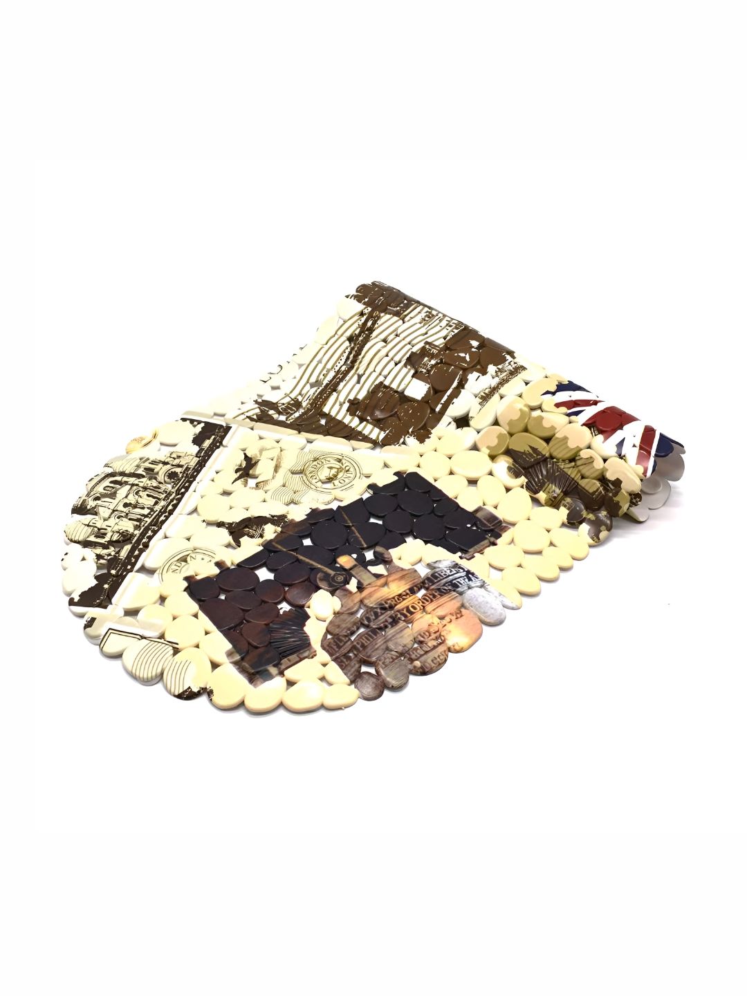 Kookee Brown & Beige Printed 150 GSM Oval Anti-Skid Bath Rugs
