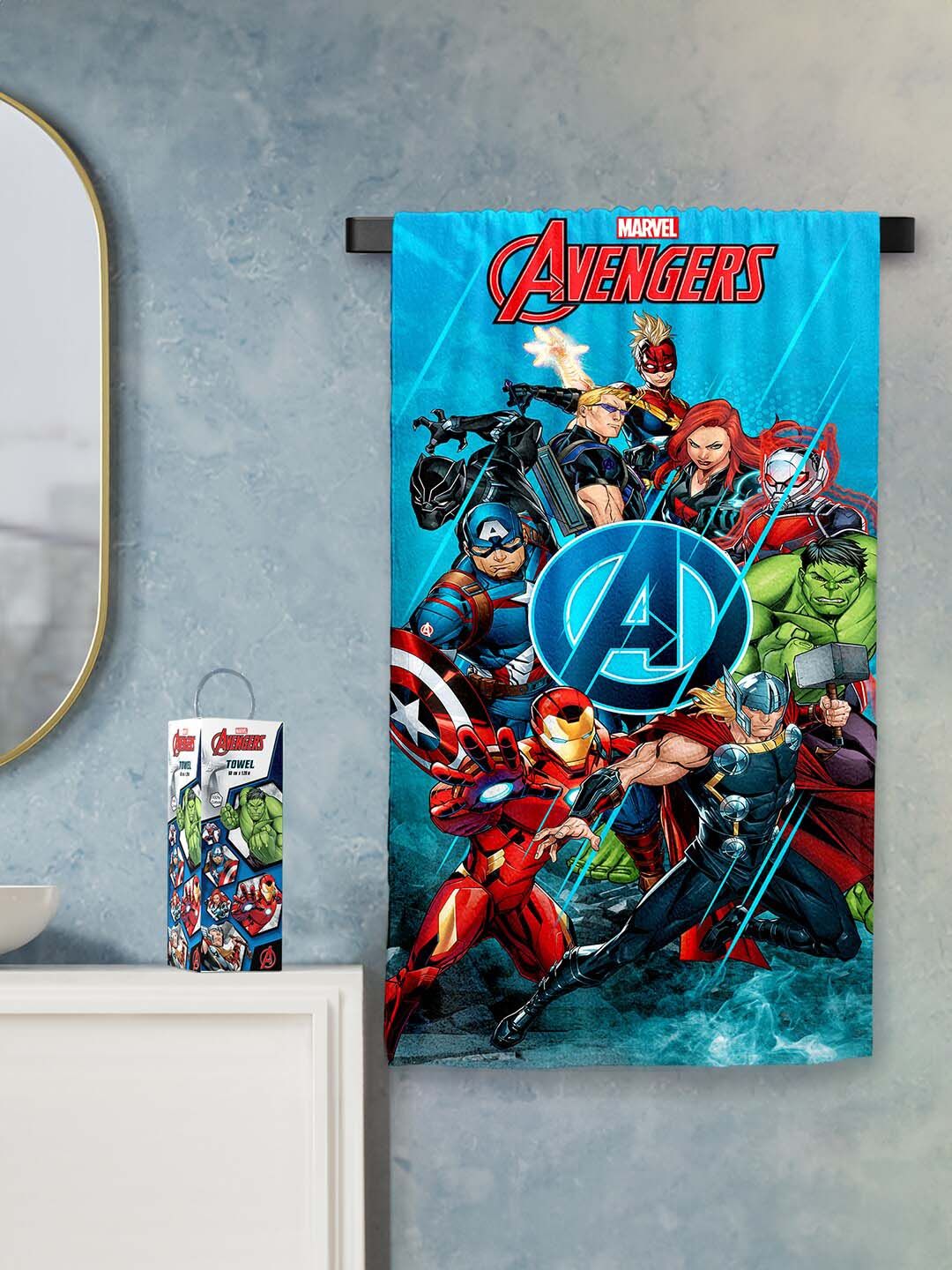 YK Blue Avengers Printed Pure Cotton 400 GSM Bath Towels