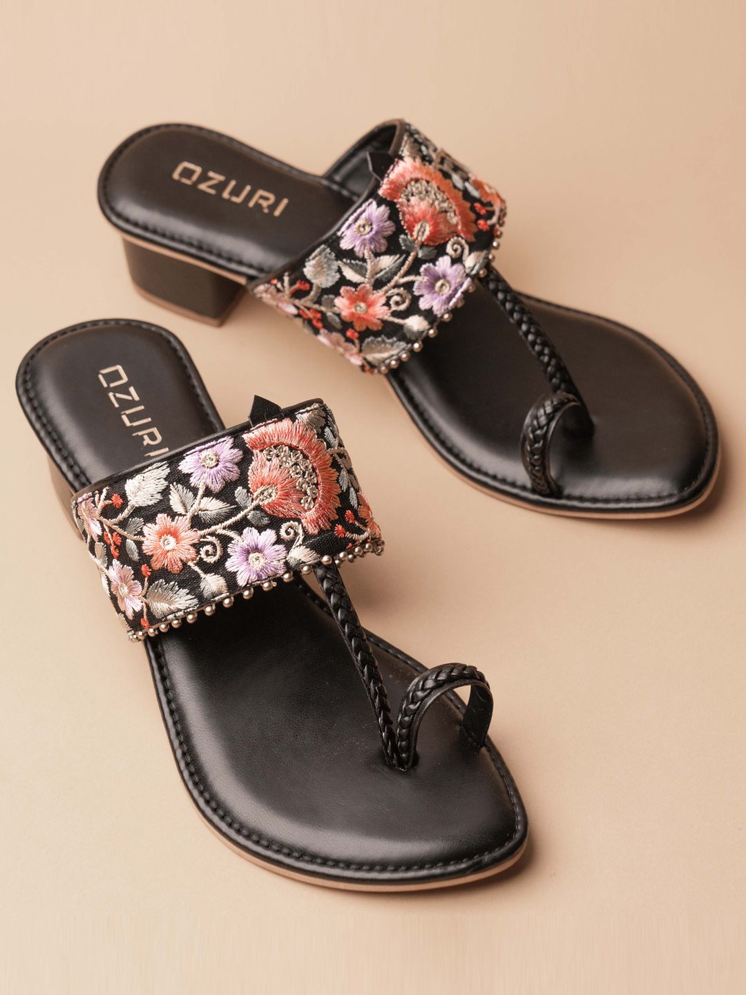 Ozuri Embellished One Toe Block Heels