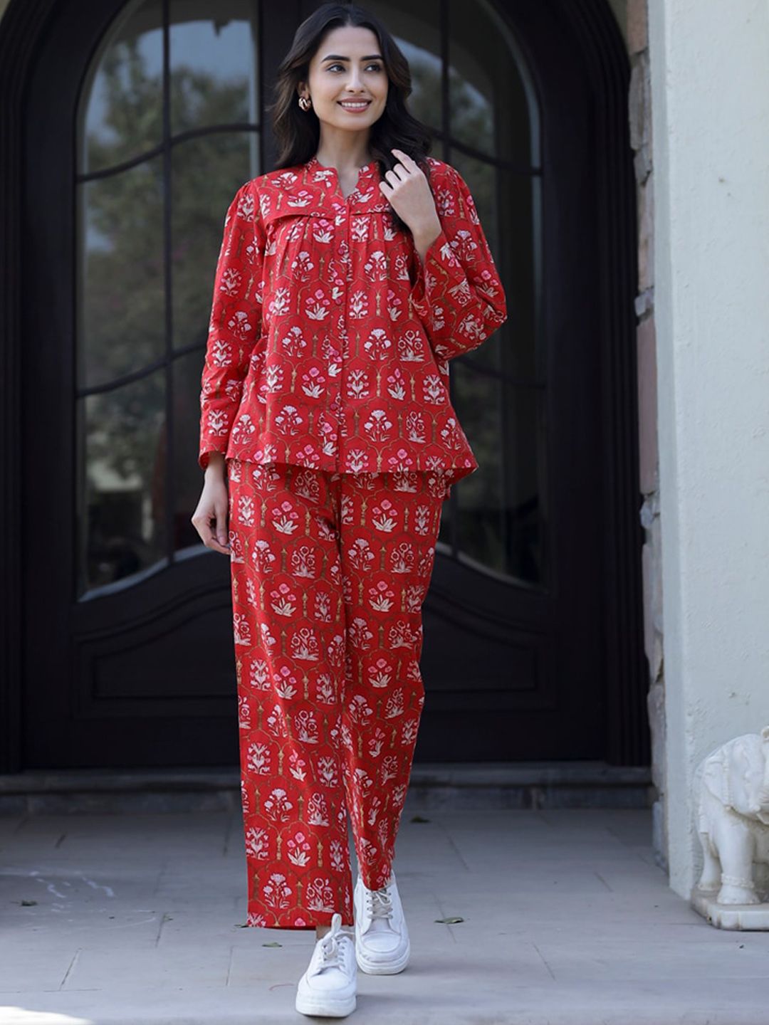 SANSKRUTIHOMES Floral Printed Pure Cotton Co-Ords Set