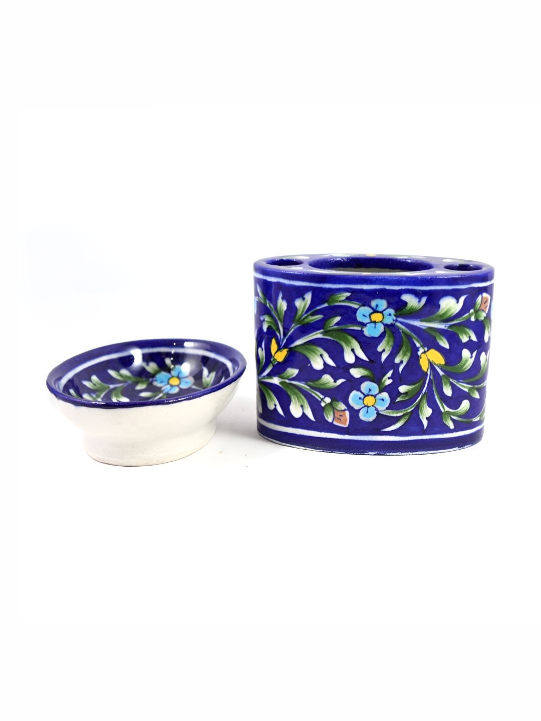 INDIA MEETS INDIA Blue 2 pieces Printed Ceramic Bath Accessories Set