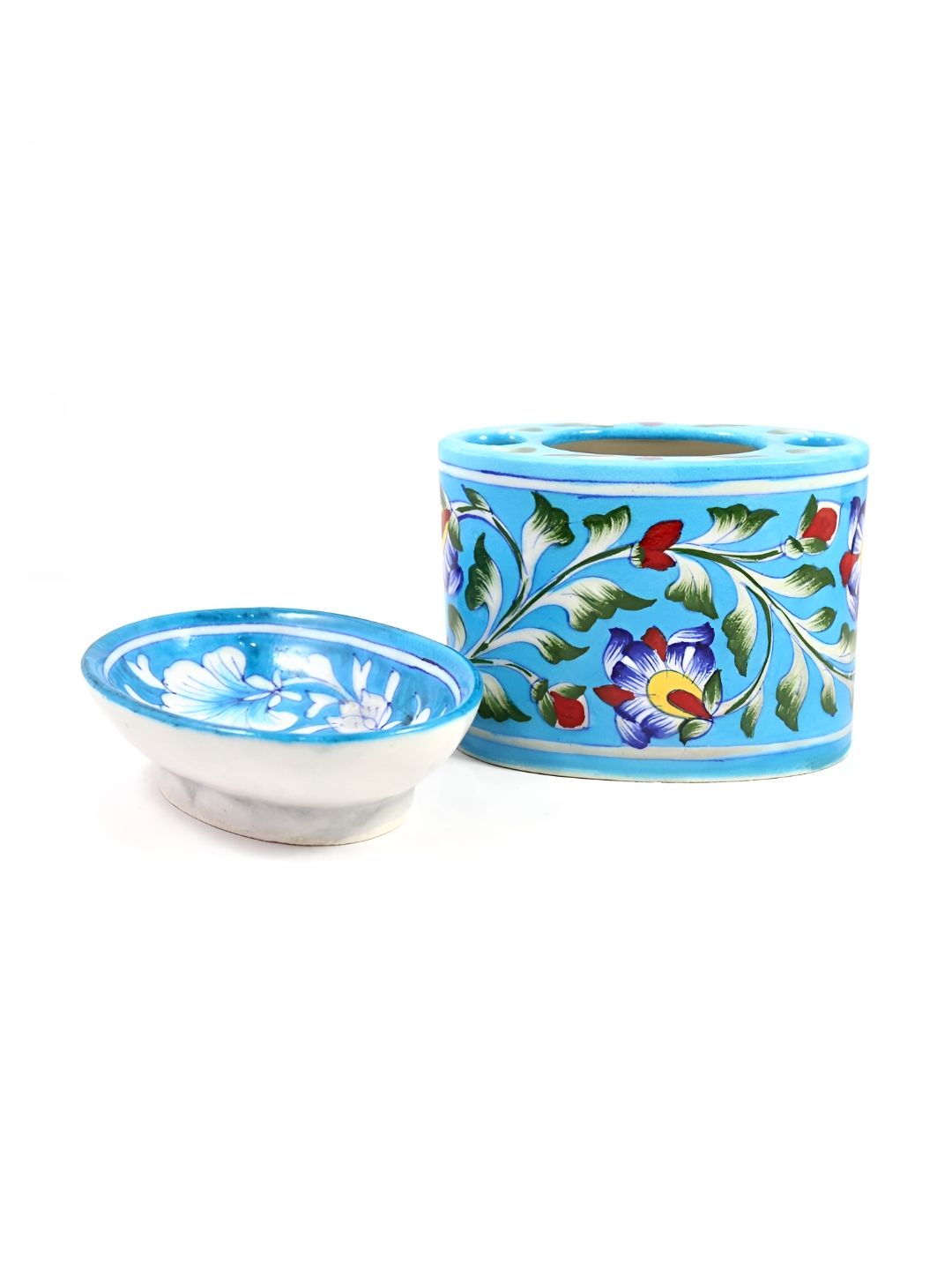 INDIA MEETS INDIA Blue & White 2 Pieces Printed Ceramic Bath Accessories Set