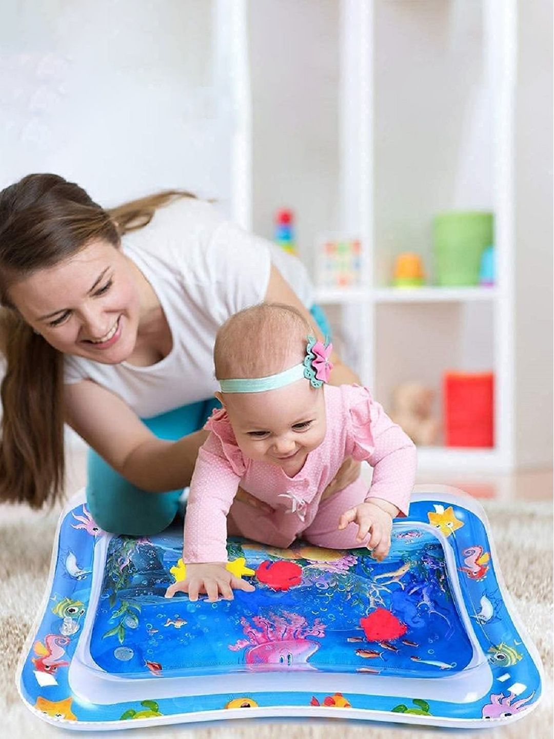 ADKD Kids Inflatable Tummy Time Water Play Mat With Toys