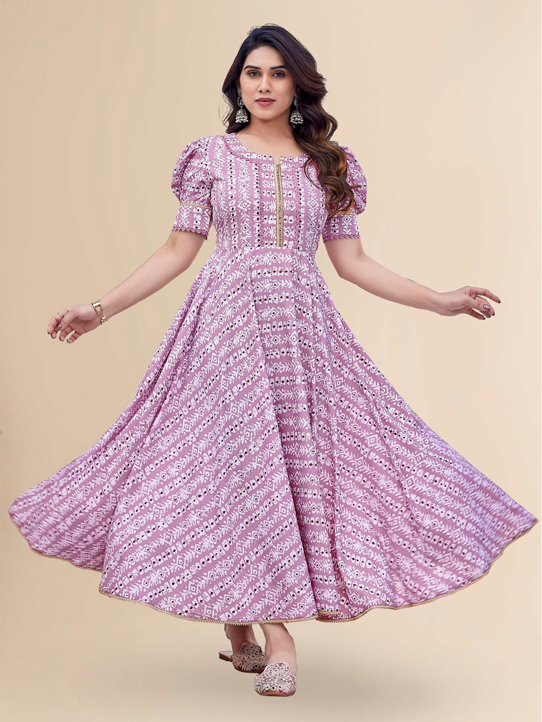 TITANIUM SILK INDUSTRIES PVT. LTD. Ethnic Motifs Printed Puff Sleeve Maxi Dress Price in India