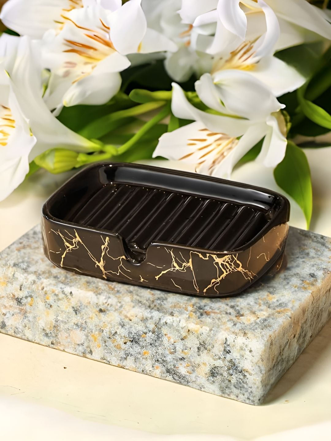 USHA SHRIRAM Black Ceramic Rectangular Soap Dish