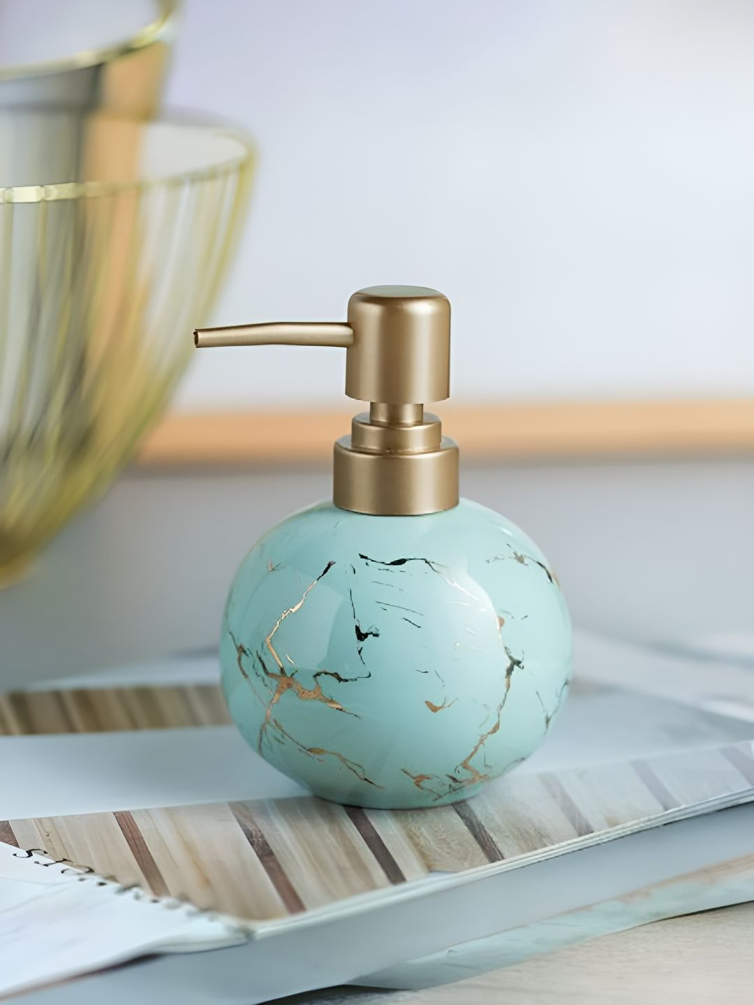 USHA SHRIRAM Blue Ceramic Soap Dispenser 300 ml