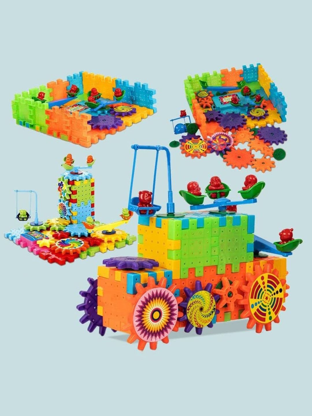 ADKD Kids 81 Pieces BPA Free Interlocking Educational Gear Building Block Set