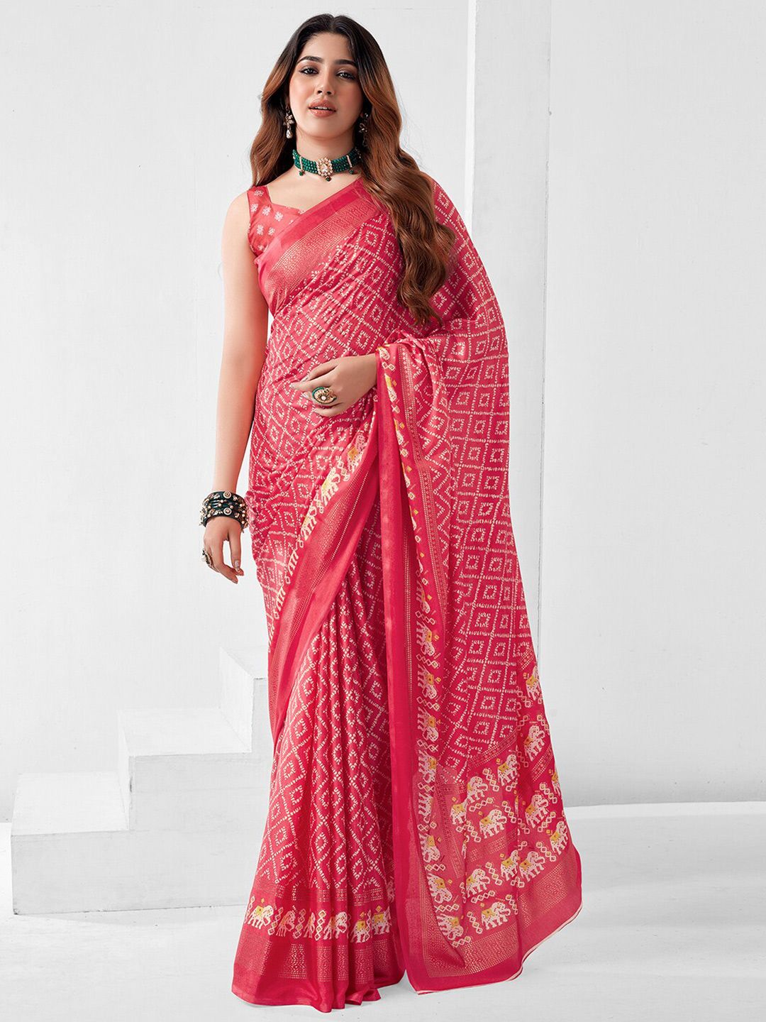 Mitera Bandhani Zari Silk Blend Bandhani Saree Price in India