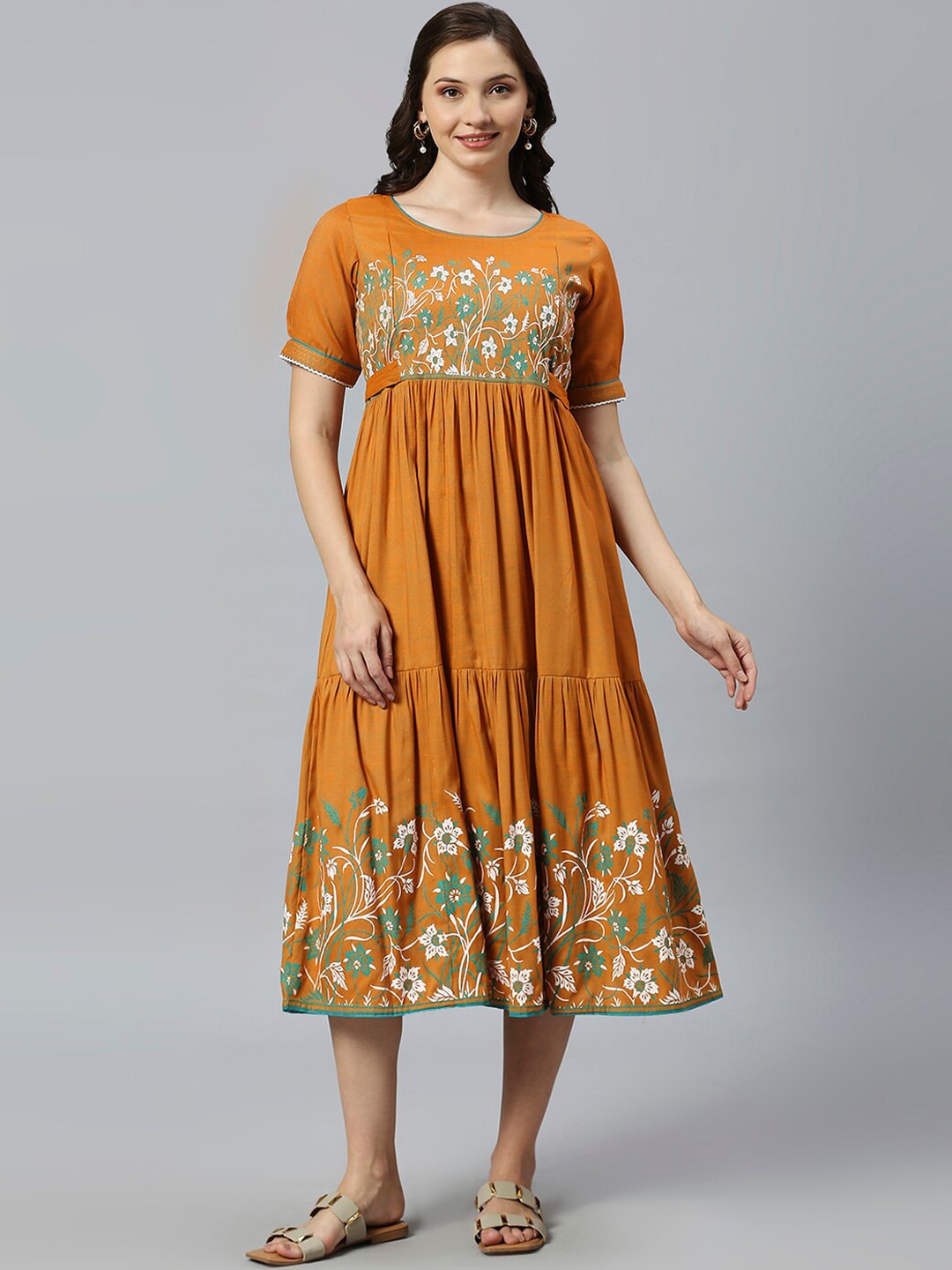DUMMY SHAPE Floral Printed Maternity Fit and Flare Midi Dresses Price in India