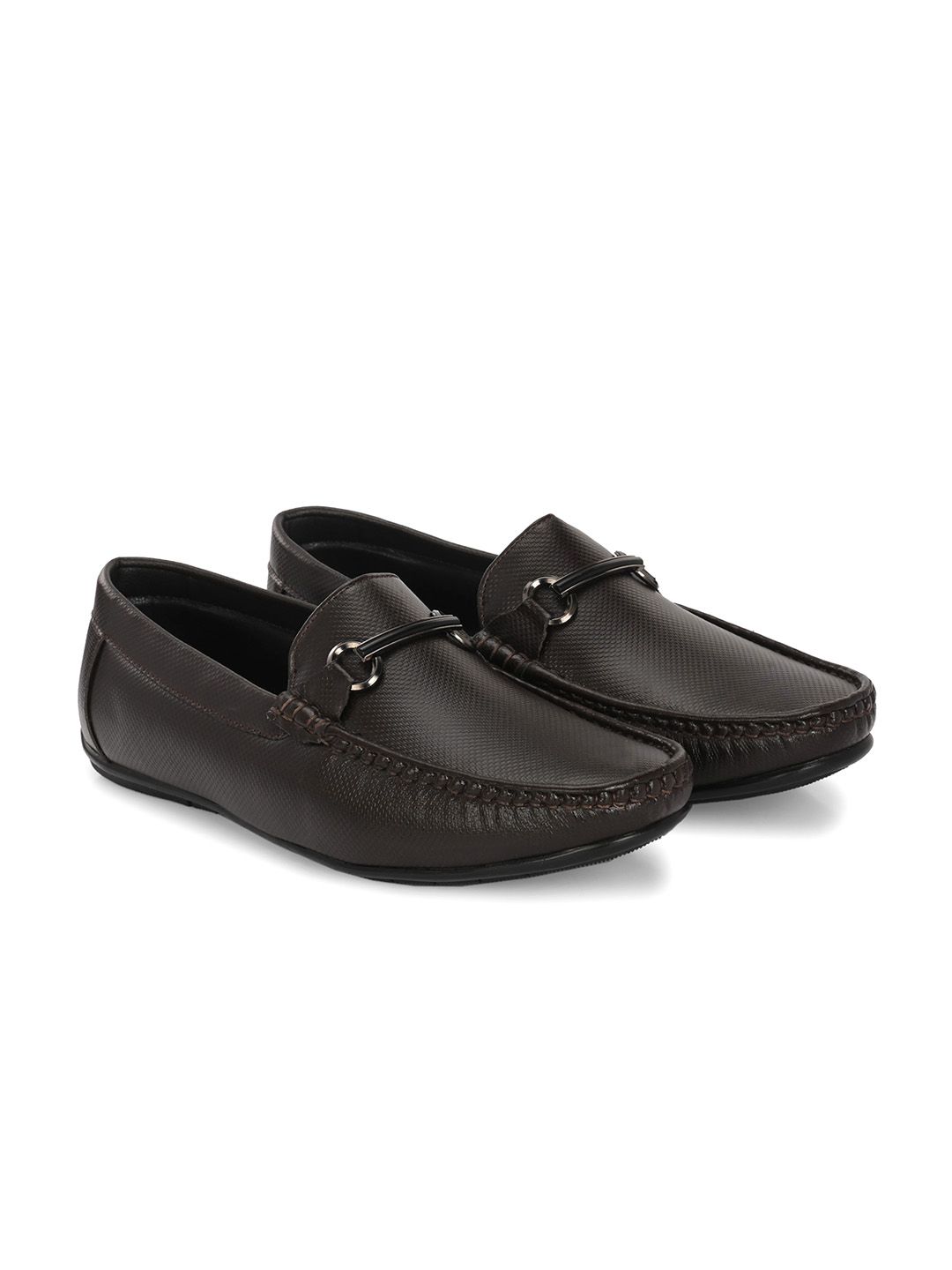 Azzaro Black Men Textured Lightweight Horsebit Loafers