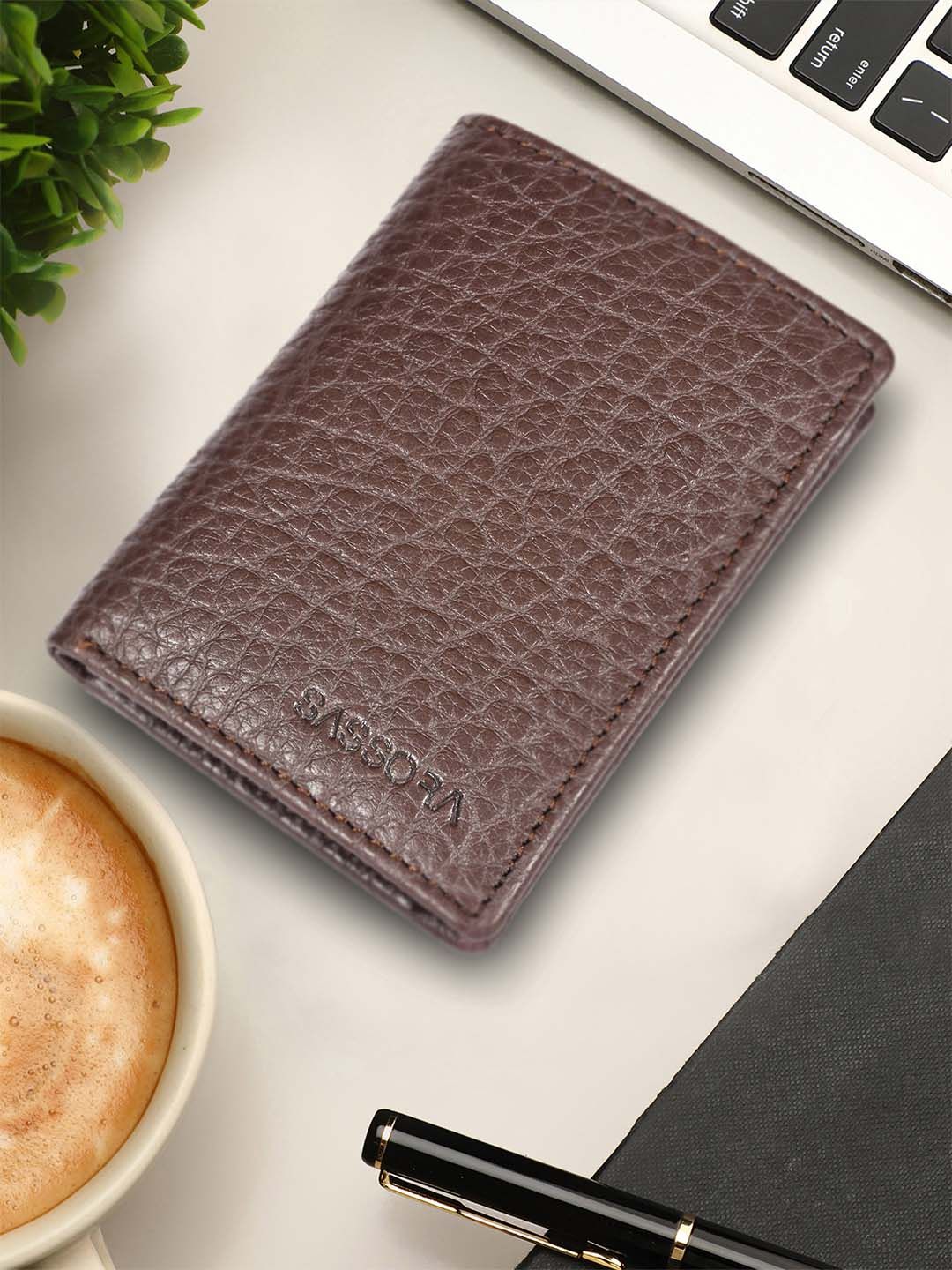 Sassora Men Textured RFID Leather Two Fold Wallet