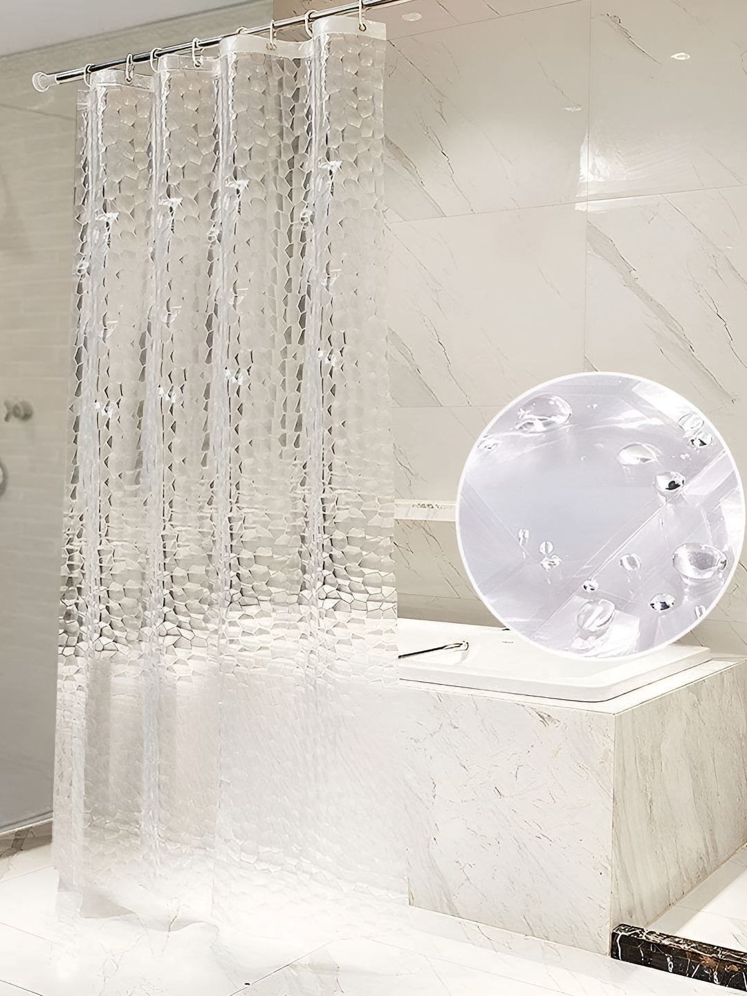 CASA-NEST Transparent 3D Diamond Shower Curtains