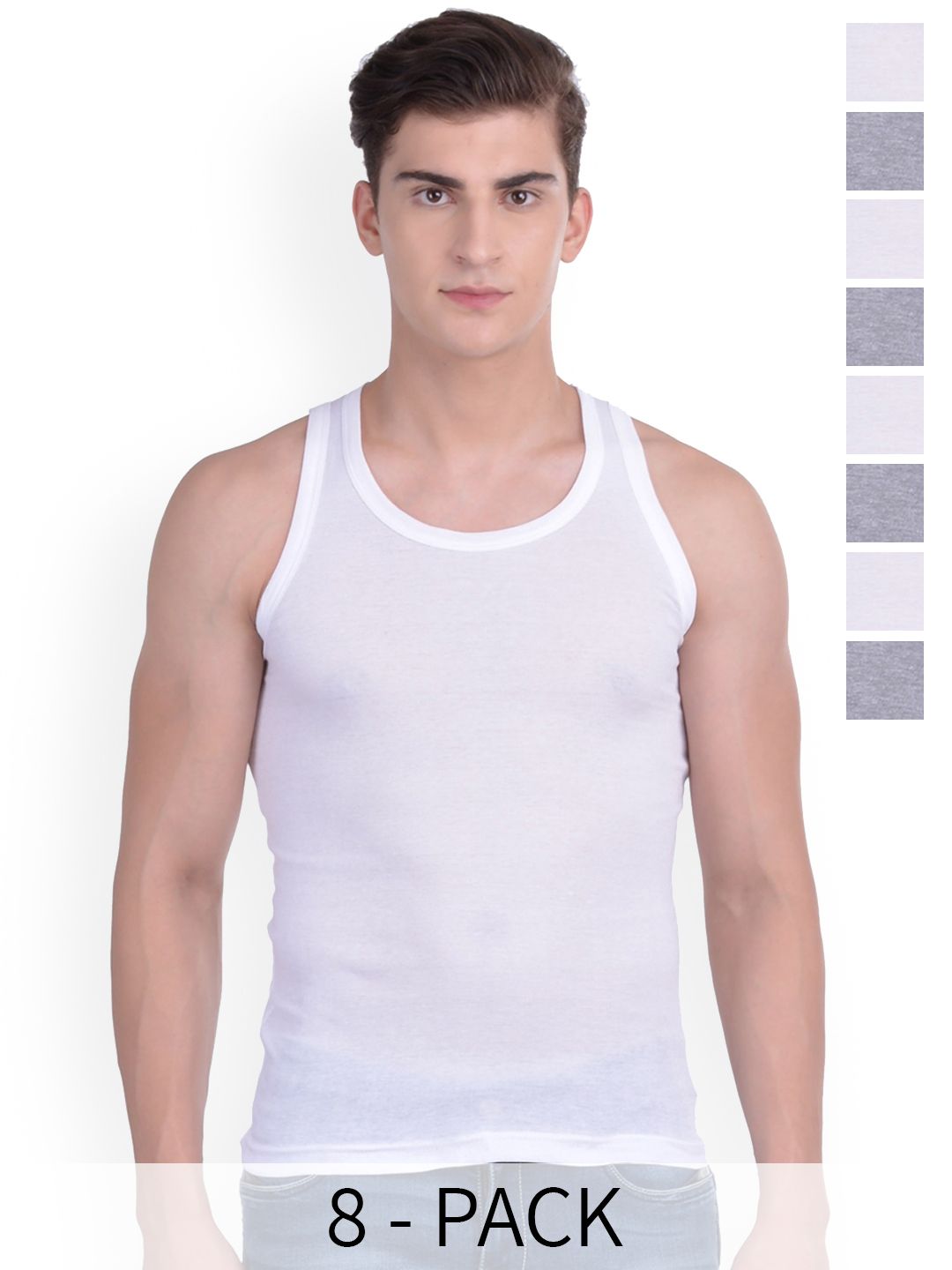 Force NXT Pack Of 8 Men Super Combed Cotton Rib Vest