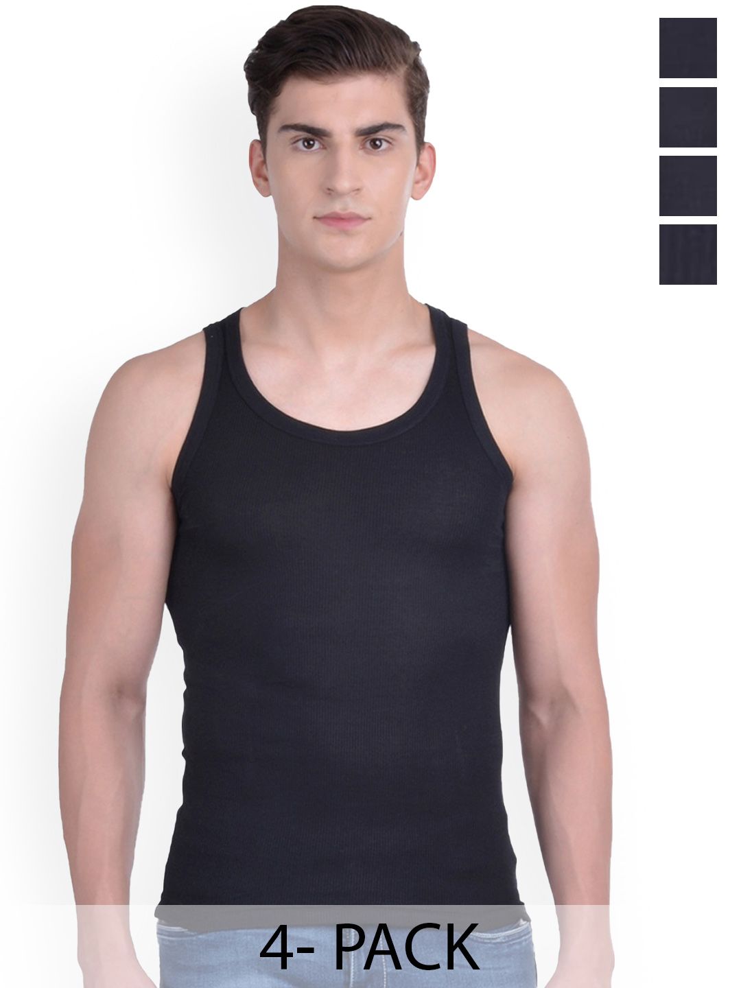 Force NXT Pack Of 4 Men Super Combed Cotton Derby Rib Vest