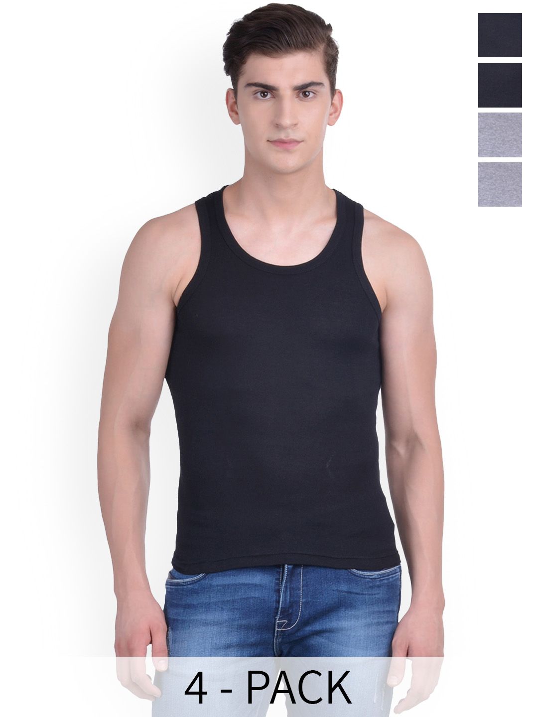 Force NXT Pack Of 4 Men Super Combed Cotton Rib Vest