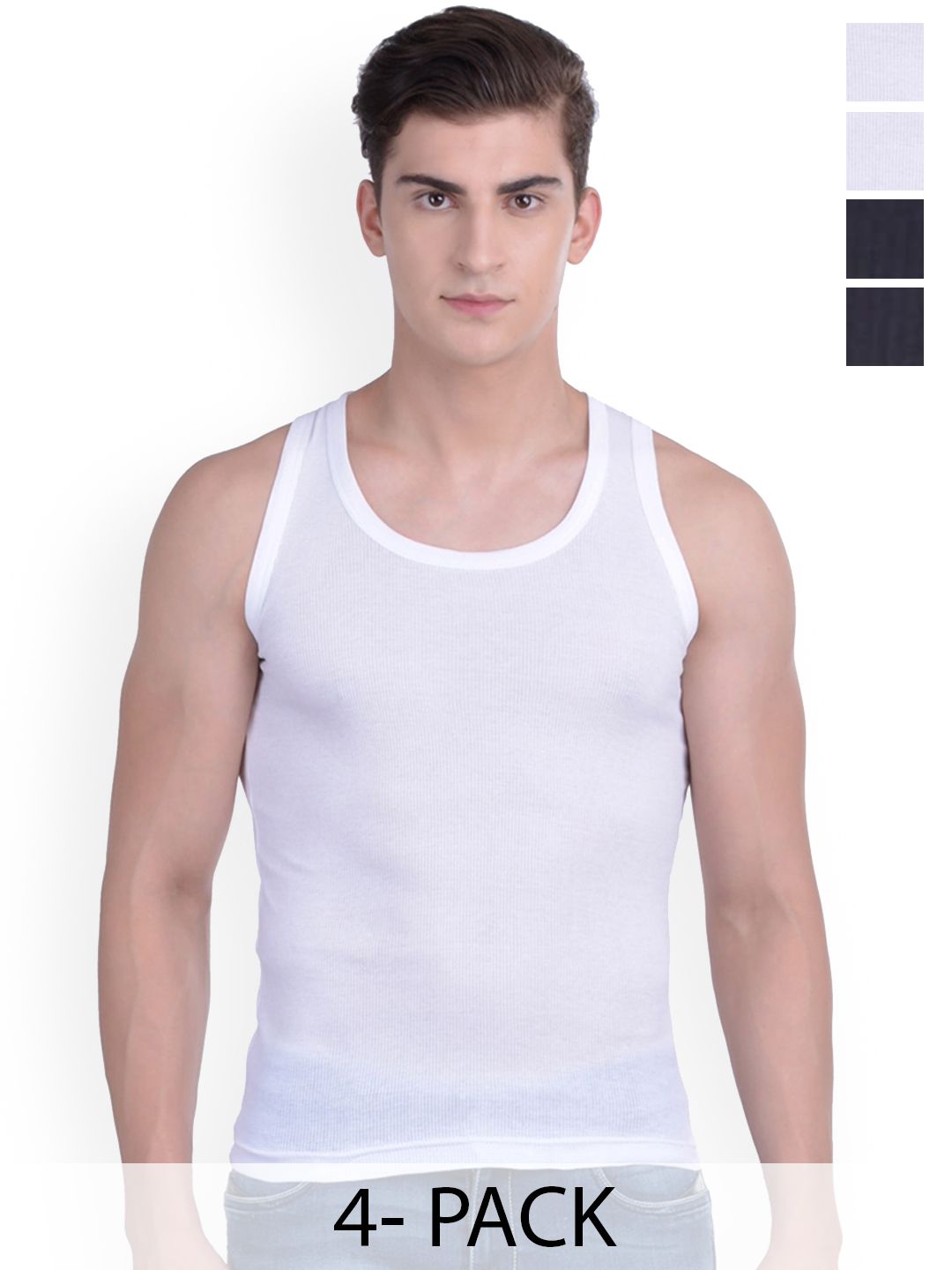 Force NXT Pack Of 4 Men Super Combed Cotton Derby Rib Vest