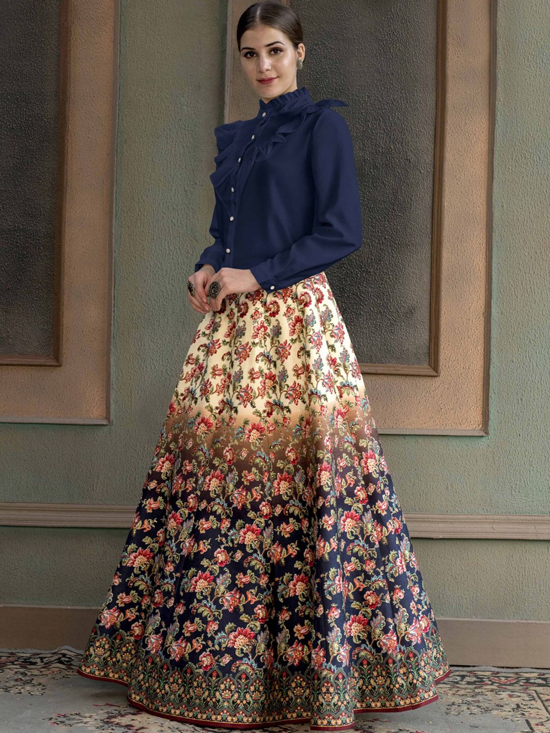 SAPTRANGI Digital Printed Flared Maxi Skirt Price in India