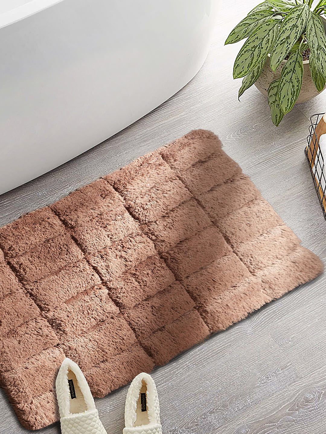 MASPAR Brown Textured 1634 GSM Cotton Small Bath Rugs
