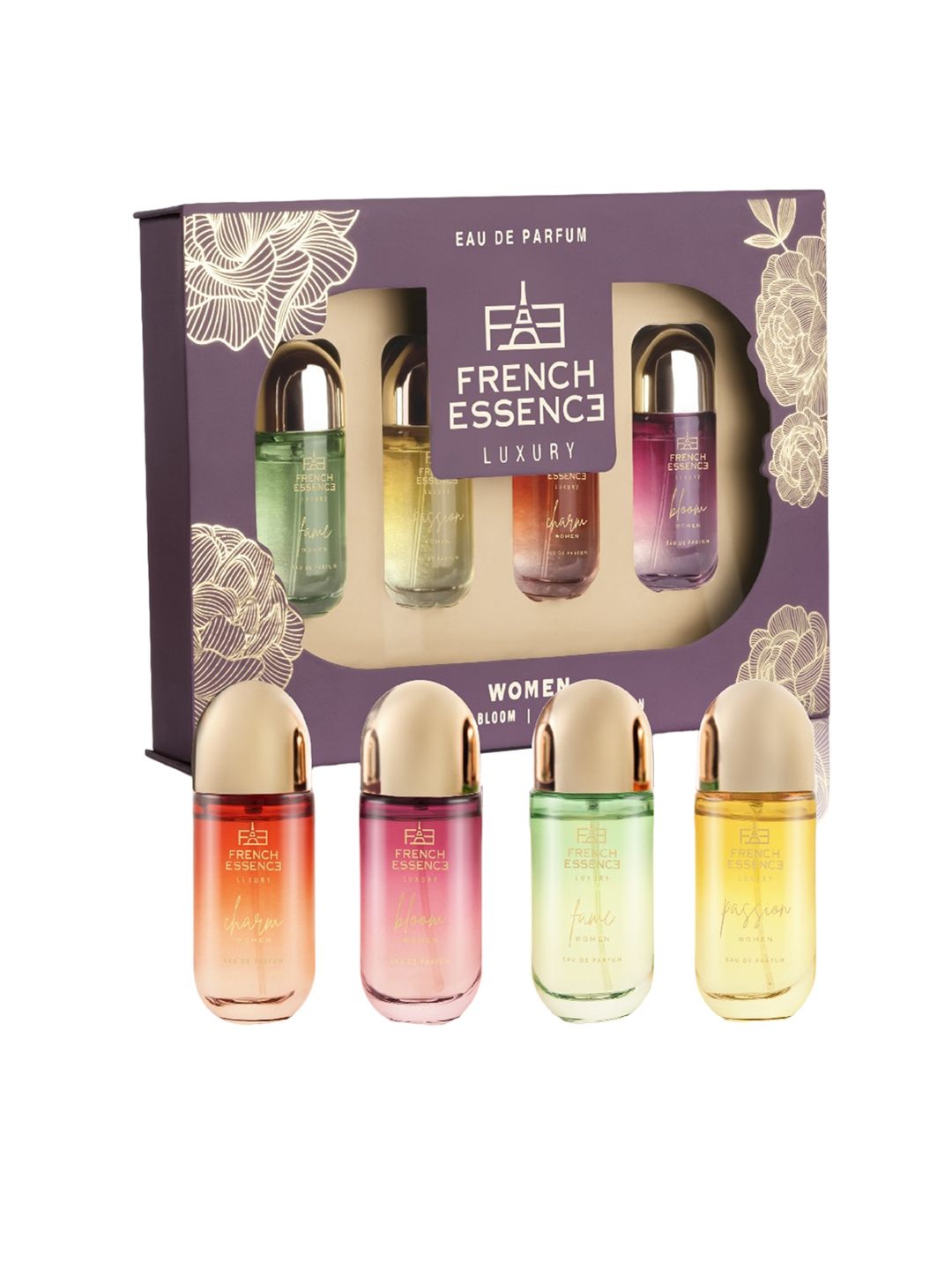 FRENCH ESSENCE Women Luxury Eau De Parfum Gift Set - Charm + Bloom + Fame + Passion