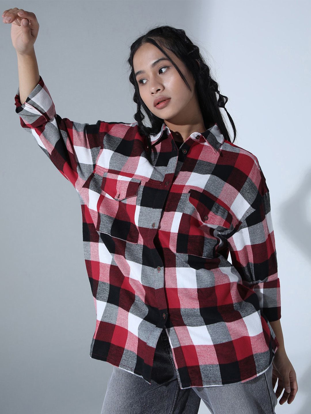 Hubberholme Standard Buffalo Checks Oversized Pure Cotton Casual Shirt