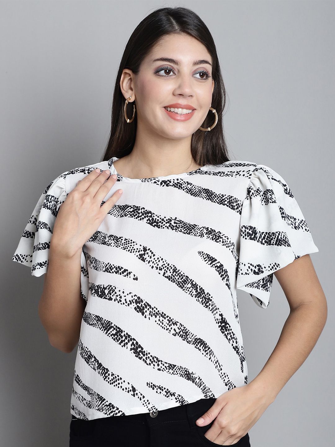 Dressitude Floral Print Flared Sleeve Crepe Top Price in India