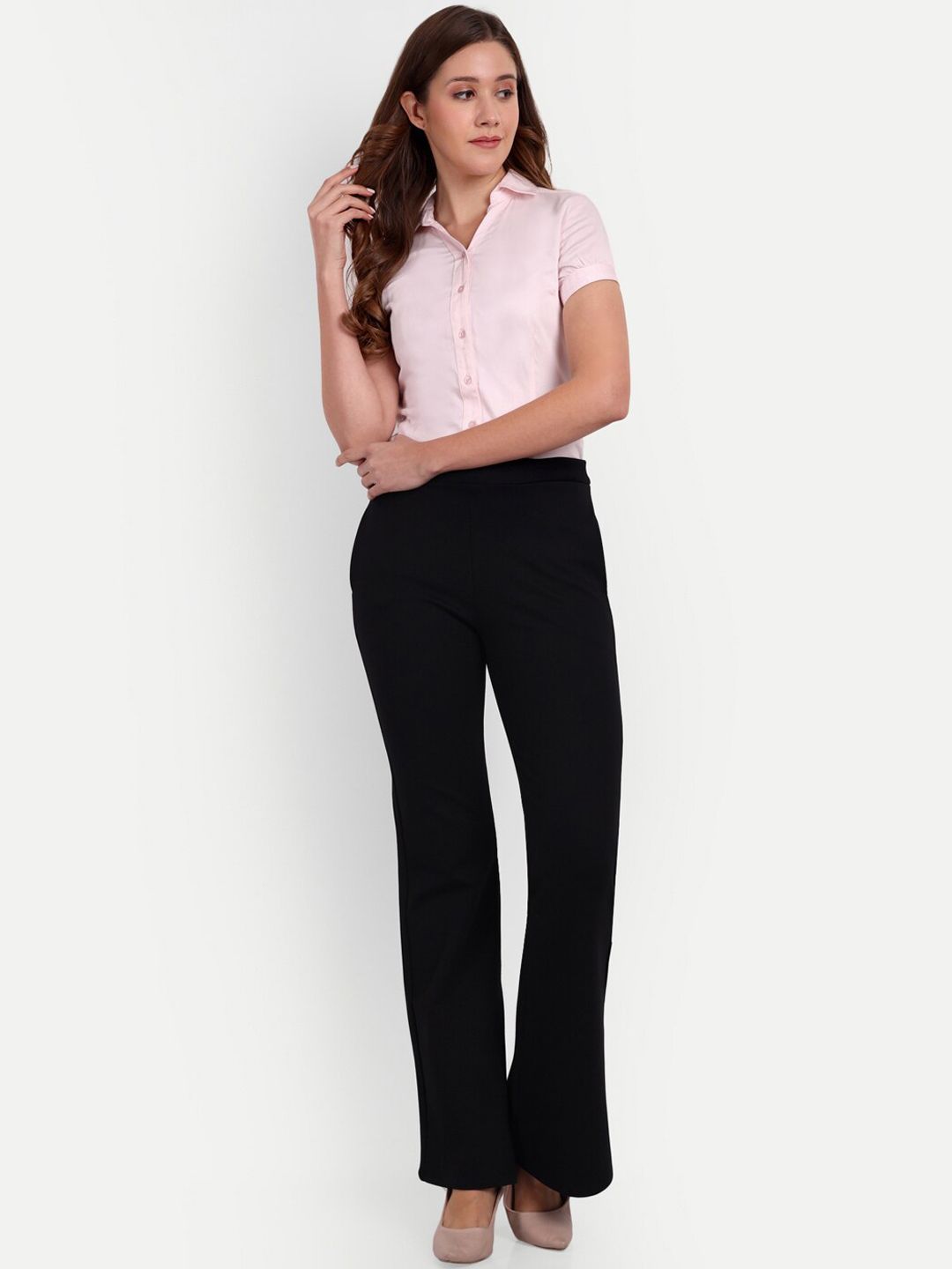 BROADSTAR Women Smart Flared High-Rise Easy Wash Trousers Price in India