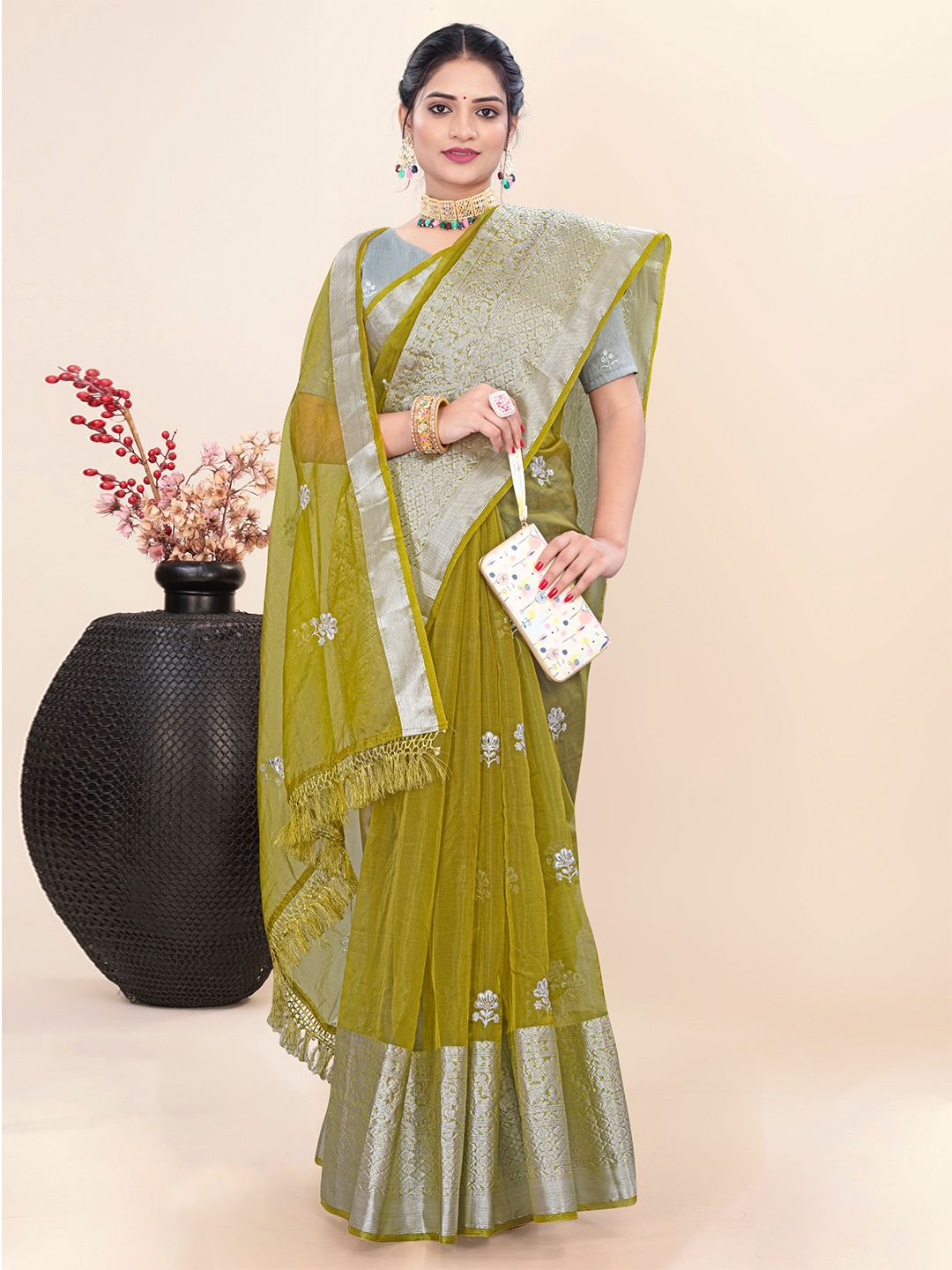 Celeb Styles Woven Design Zari Organza Kanjeevaram Saree Price in India